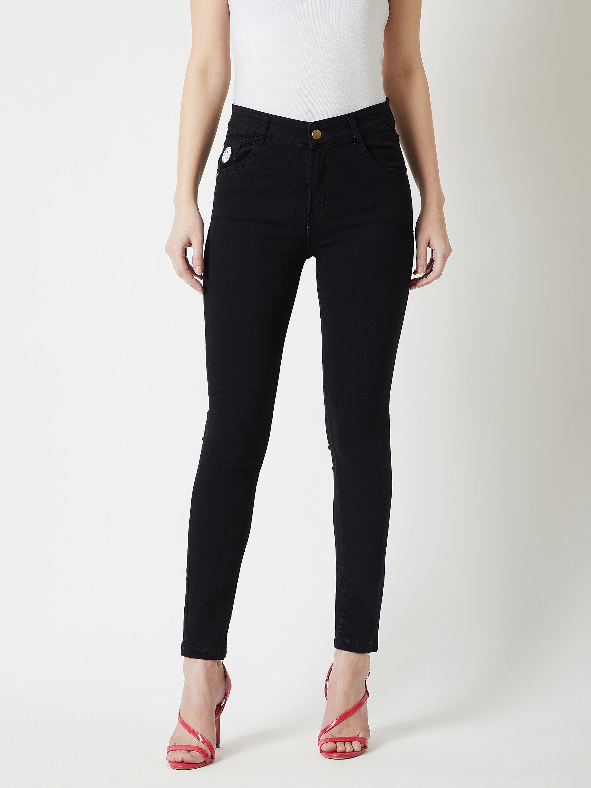 24/7 Comfort Black Slim-Fit Embellished High-Rise Stretchable Denim Jeans