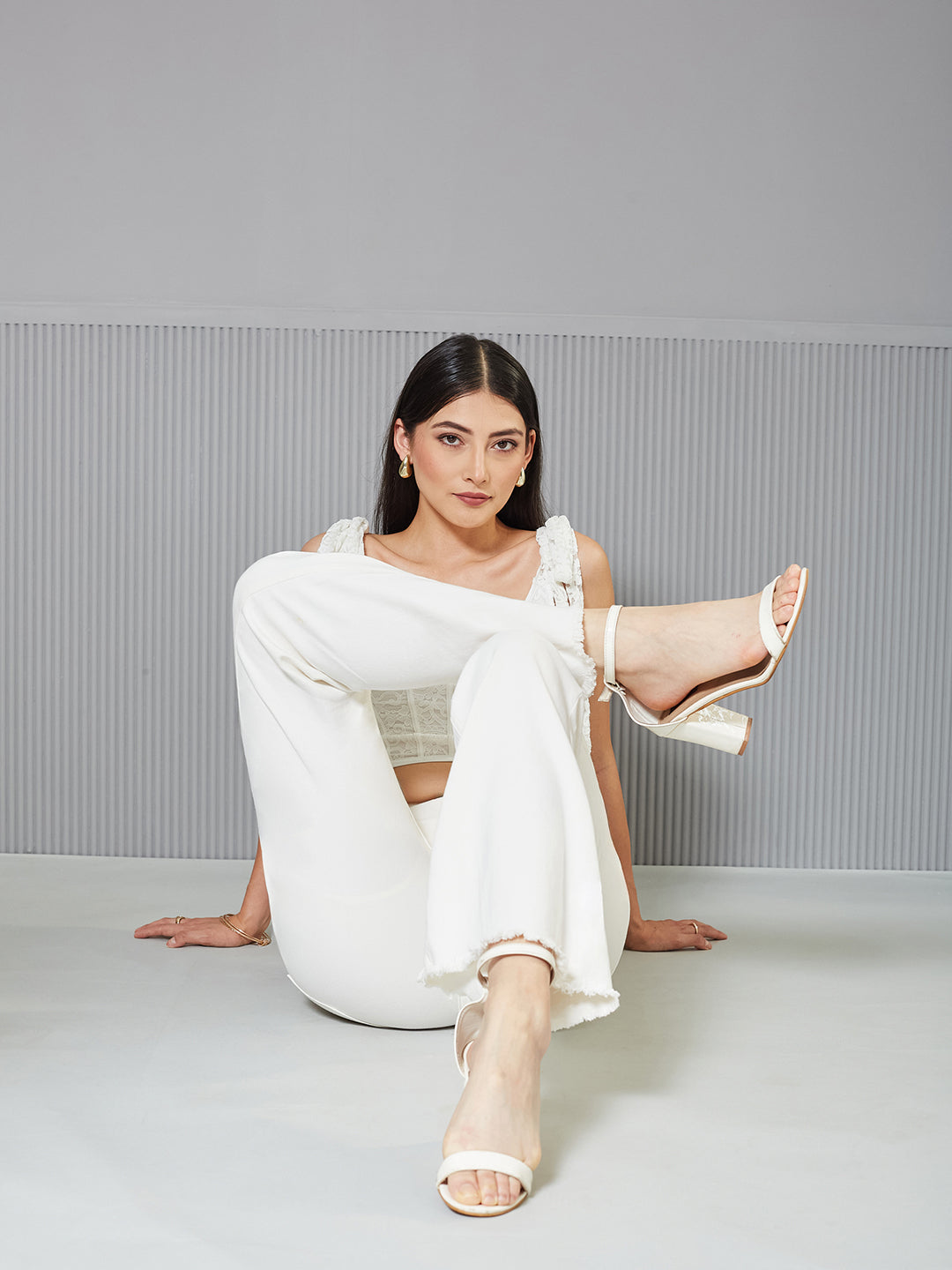 Women'S White Bootcut High-Rise clean-look Regular-Length Stretchable Denim Jeans