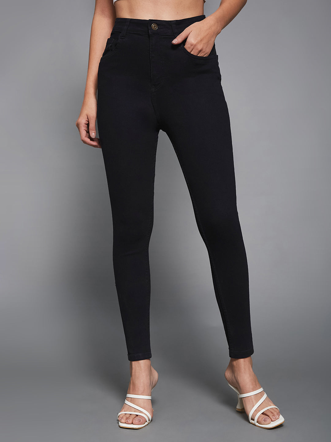 24/7 Comfort Black Skinny High-Rise Stretchable Denim Jeans