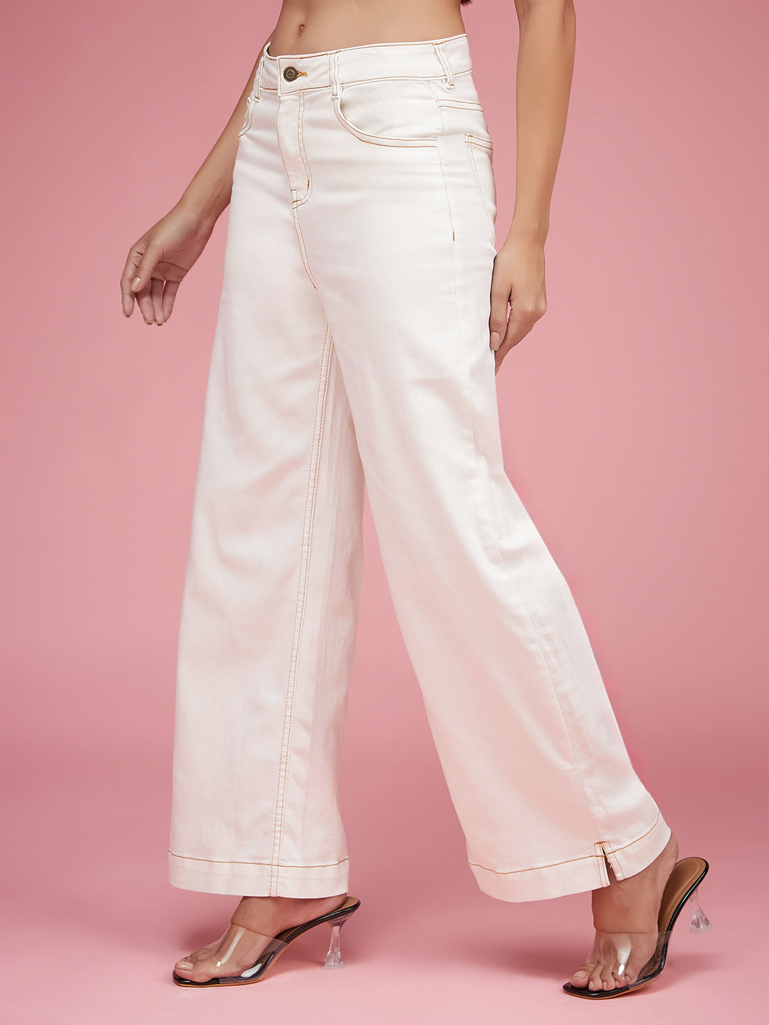24/7 Comfort White Flared Mid-Rise Stretchable Denim Jeans