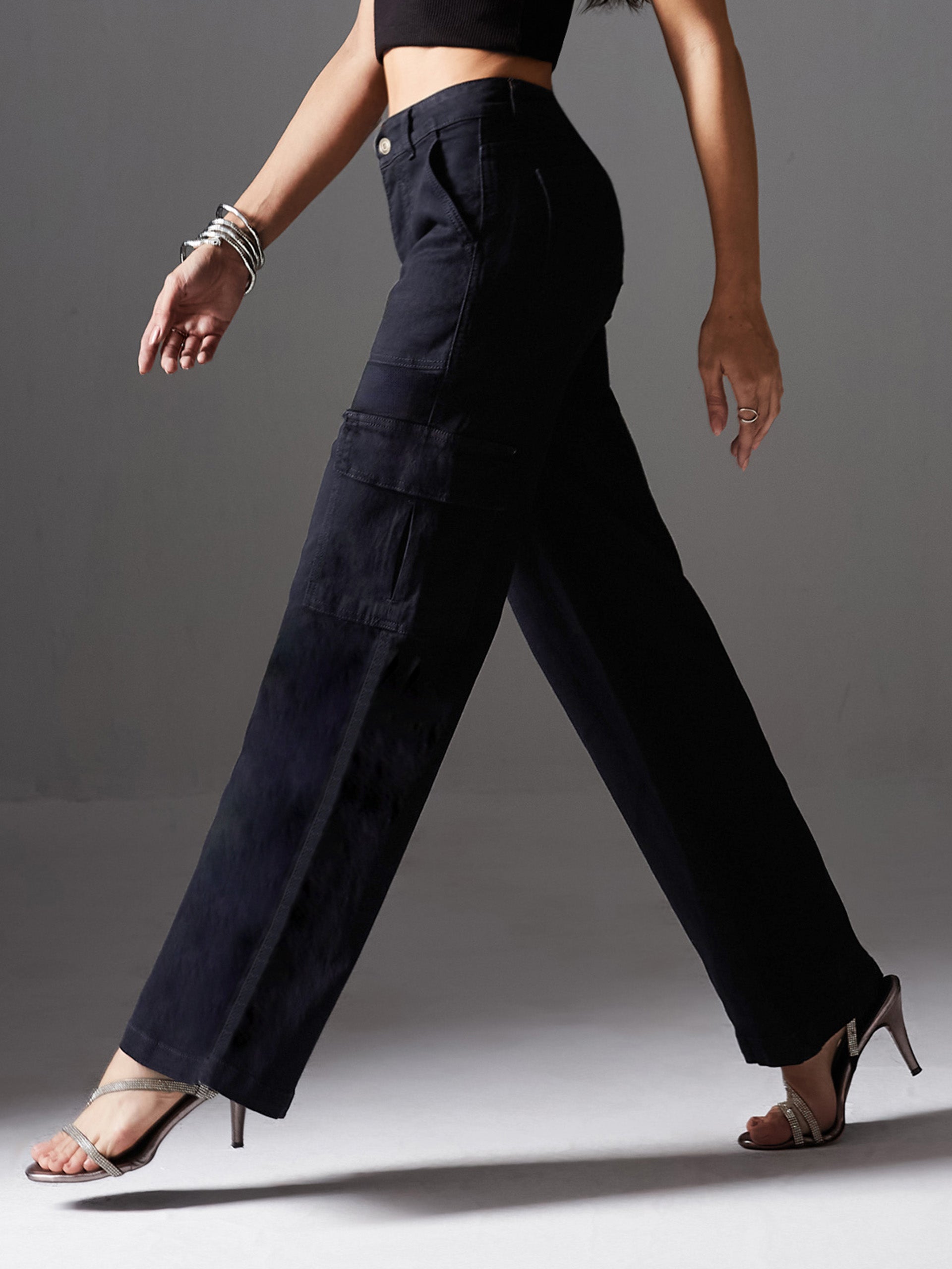 CHASEstretch™ Women's Black Wide-Leg High-Rise Denim Cargo Jeans