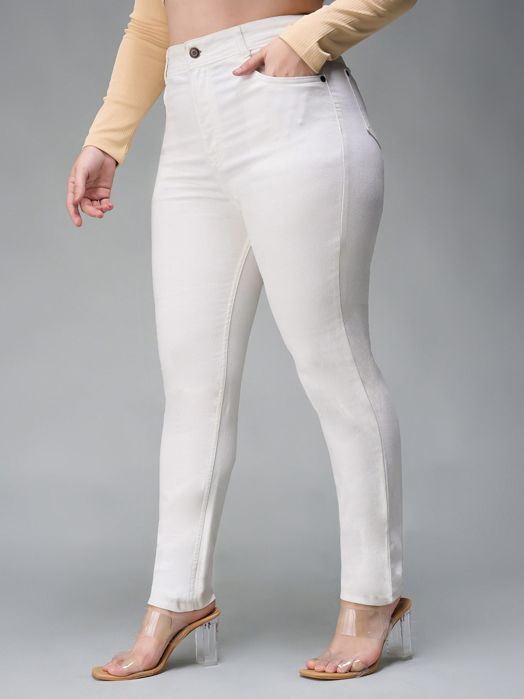 Women's White Skinny High Rise Clean Look Bleached Regular Length Stretchable Denim Jeans