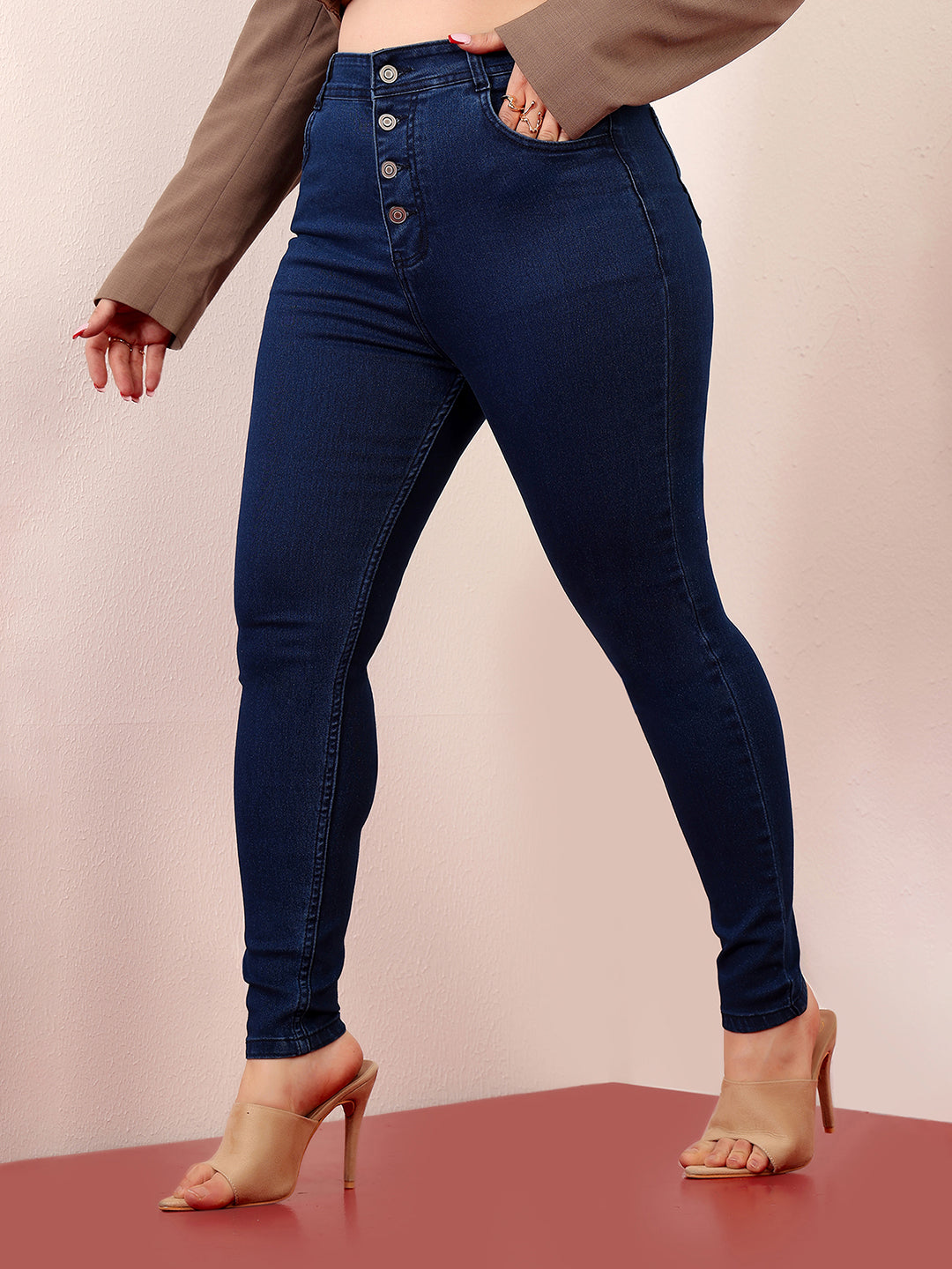 24/7 Comfort Navy-Blue Skinny-Fit High-Rise Regular-Length Stretchable Denim Jeans for Women