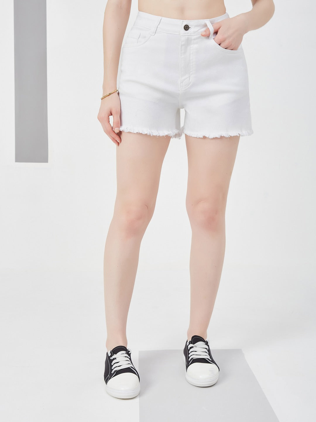 White Regular high-rise Regular Stretchable Denim Shorts for Women