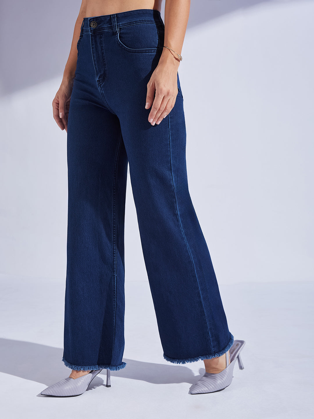 24/7 Comfort Navy Blue Wide-Leg High-Rise Stretchable Denim Jeans