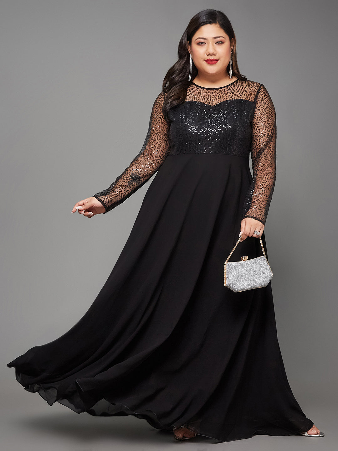 Body Bliss Black Sequined Party Maxi Dress