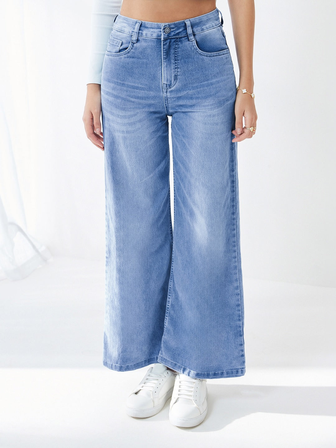 CHASEshape™ Light Blue Wide-Leg High-Rise Clean-Look Regular-Length Stretchable Jeans for Women