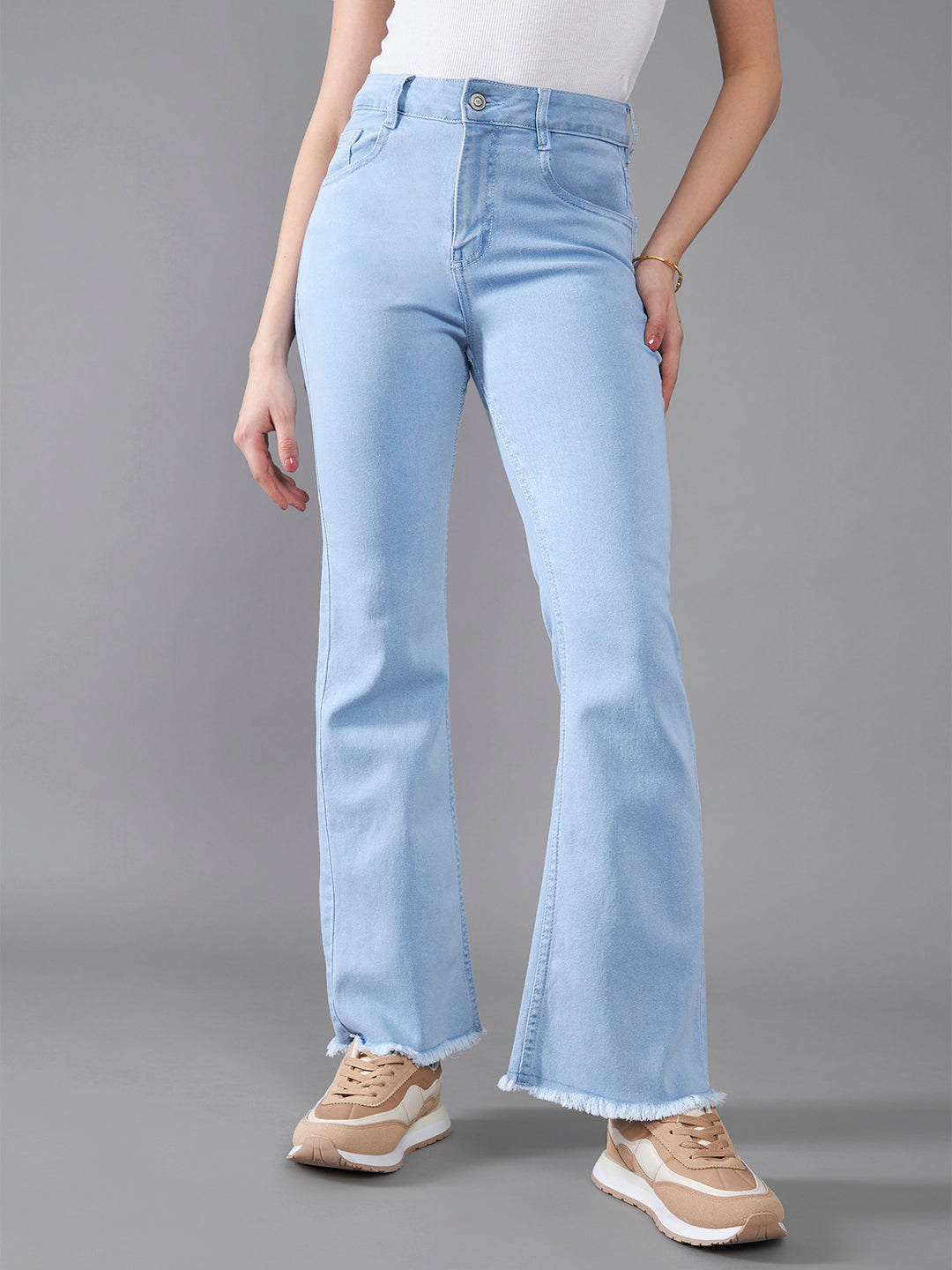 24/7 Comfort Light Blue Bootcut High-Rise Cropped Stretchable Denim Jeans