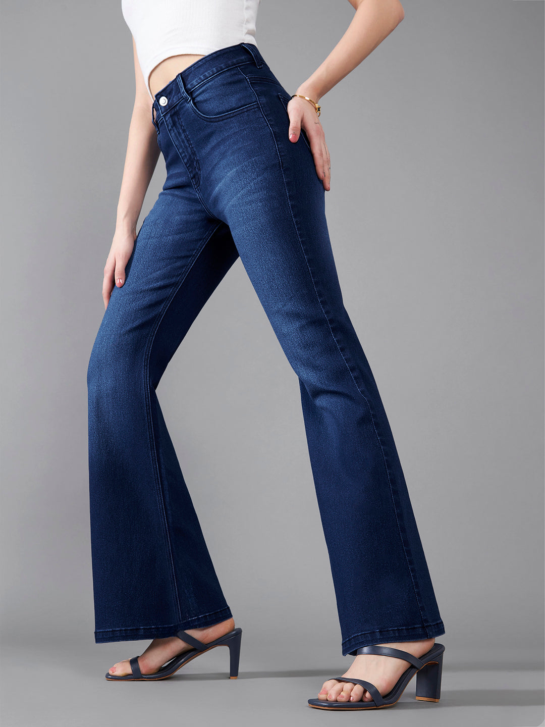 CHASEstretch™ Navy-Blue Mid-Rise Bootcut Stretchable Flared Denim Jeans