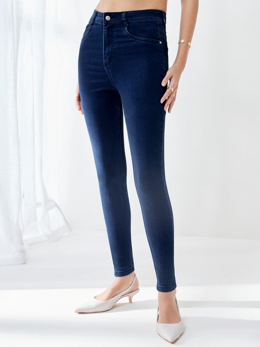 CHASEstretch™ Navy-Blue Skinny-Fit High-Rise Regular-Length Stretchable Denim Jeans for Women