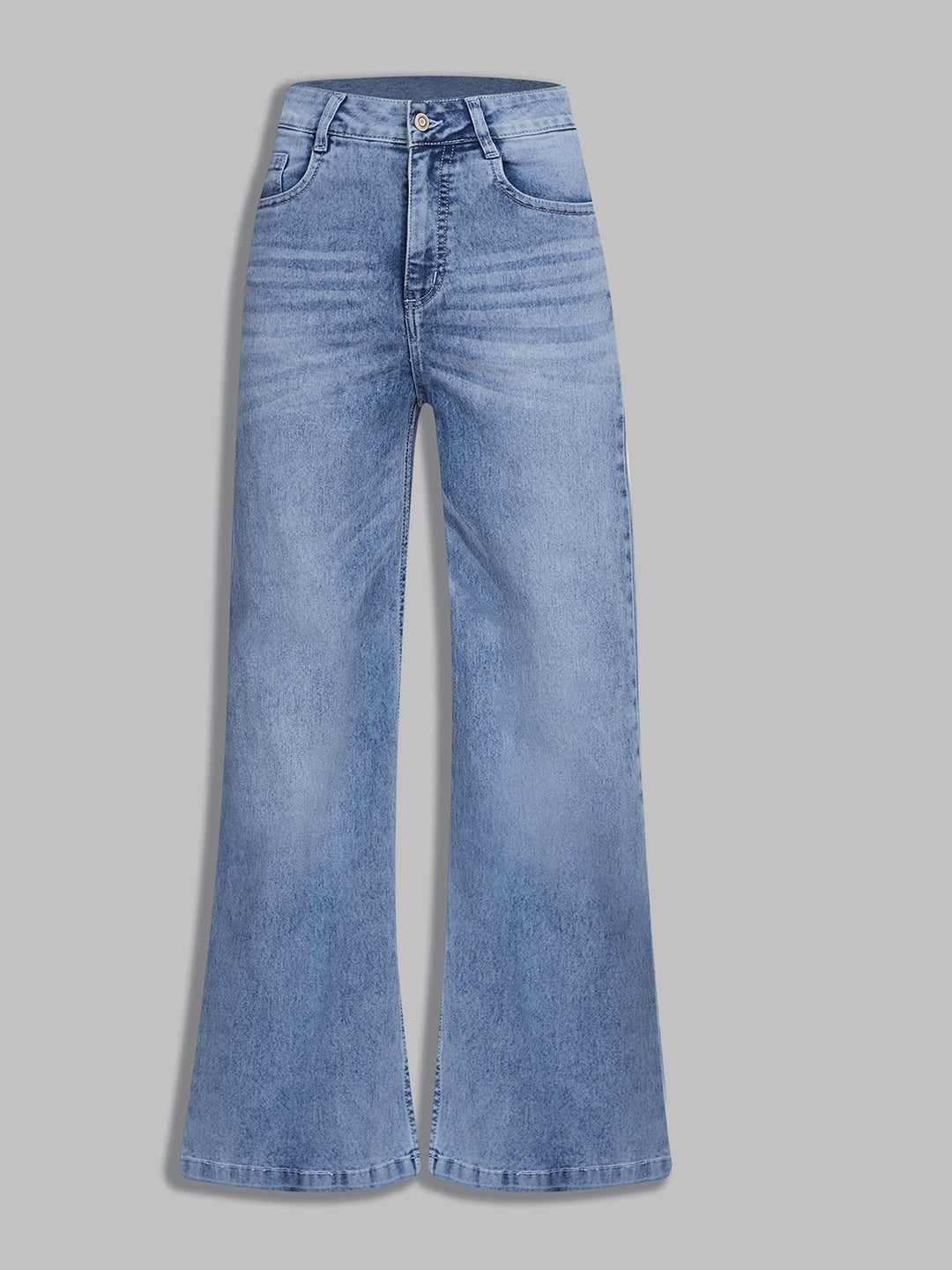 Women's Light Blue Wide-Leg High-Rise Stretchable Shaping Denim Jeans