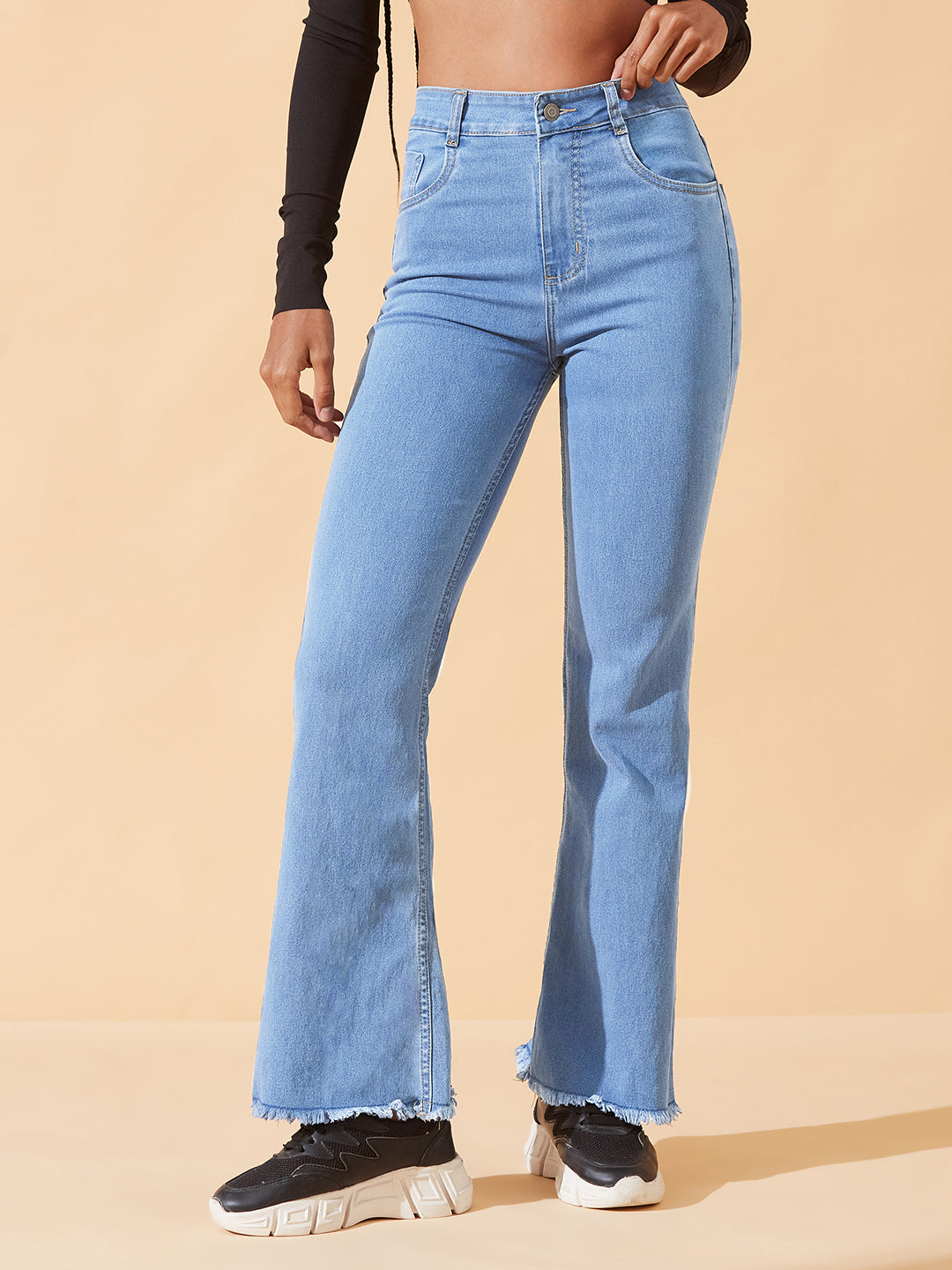 Light-Blue Bootcut High-Rise Regular Stretchable Denim Jeans for Women