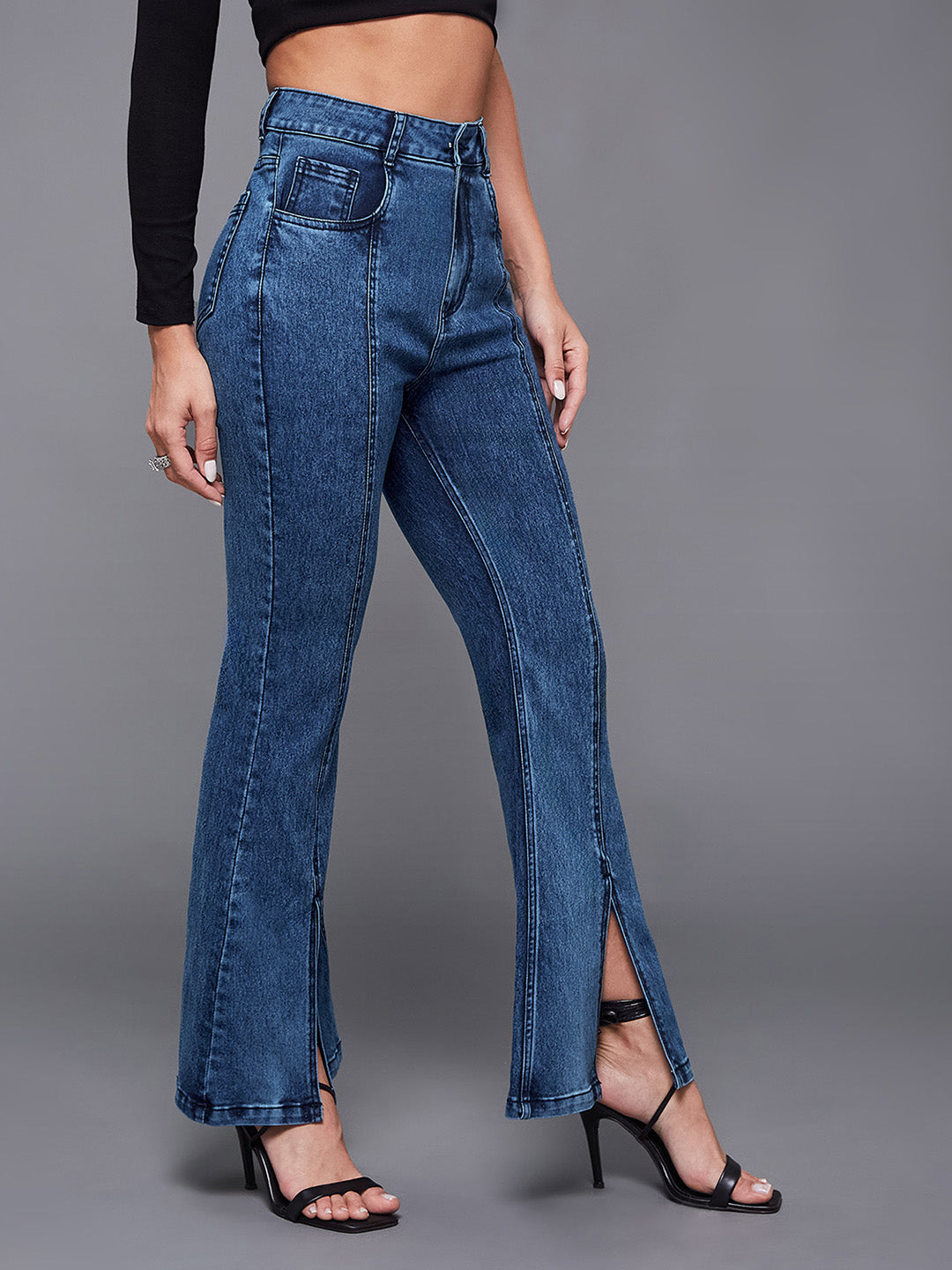 24/7 Comfort Navy-Blue Bootcut High-Rise Stretchable Denim Bootcut Jeans