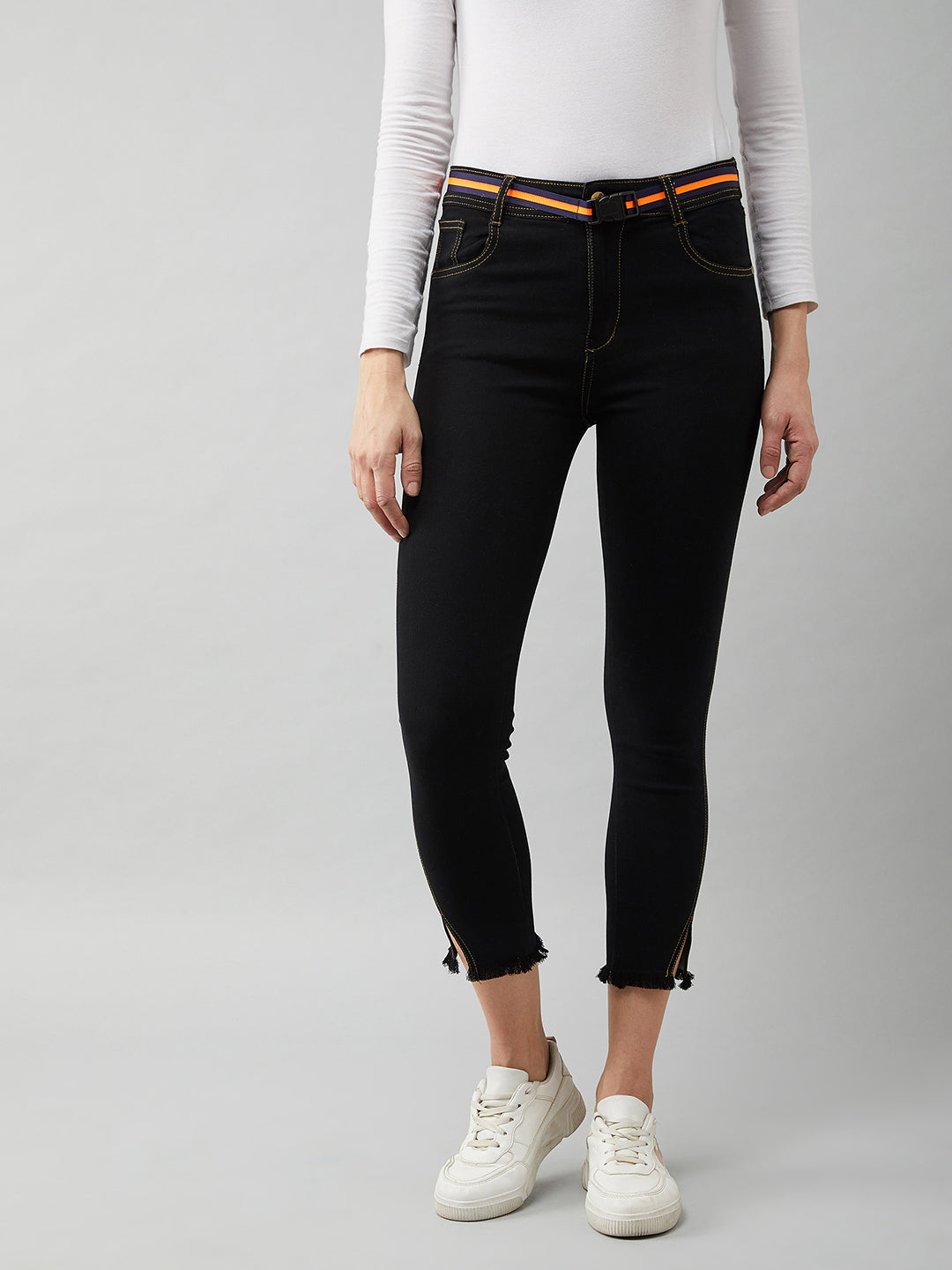 Women's Black Skinny-Fit High-Rise Ankle Length Stretchable Denim Jeans