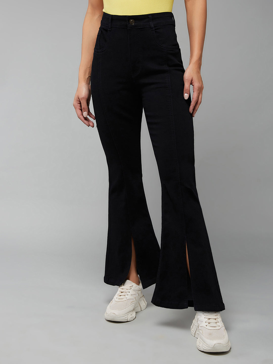 24/7 Comfort Black Bell-Bottom Bootcut Hourglass High-Rise Stretchable Slit Denim Jeans