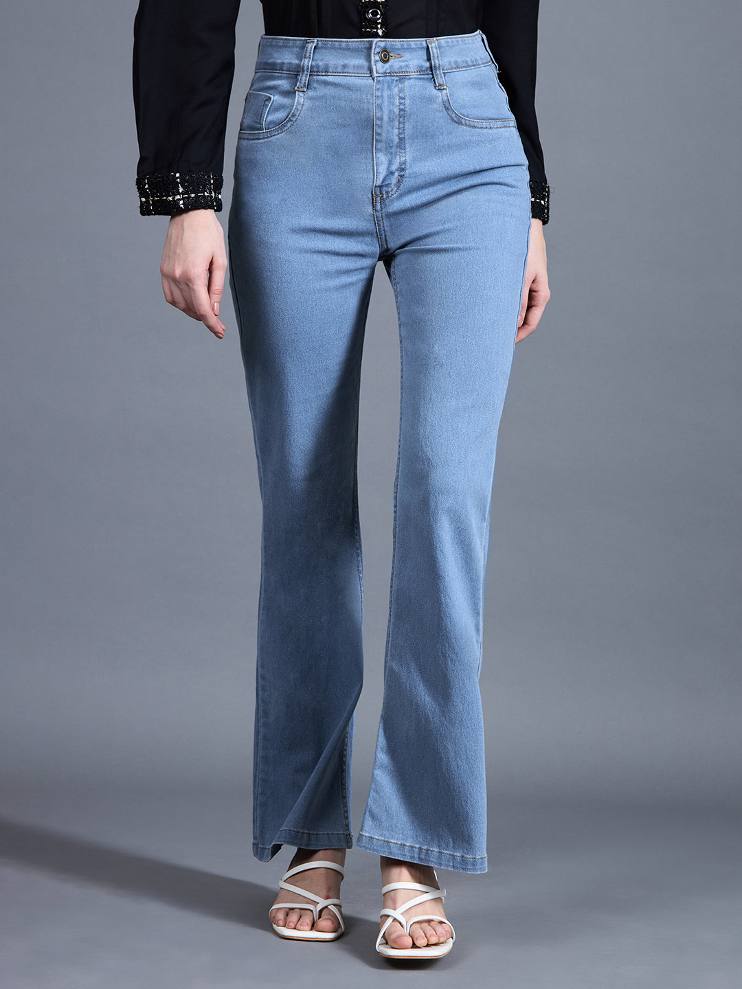 24/7 Comfort Light Blue Bootcut High-Rise Stretchable Denim Jeans