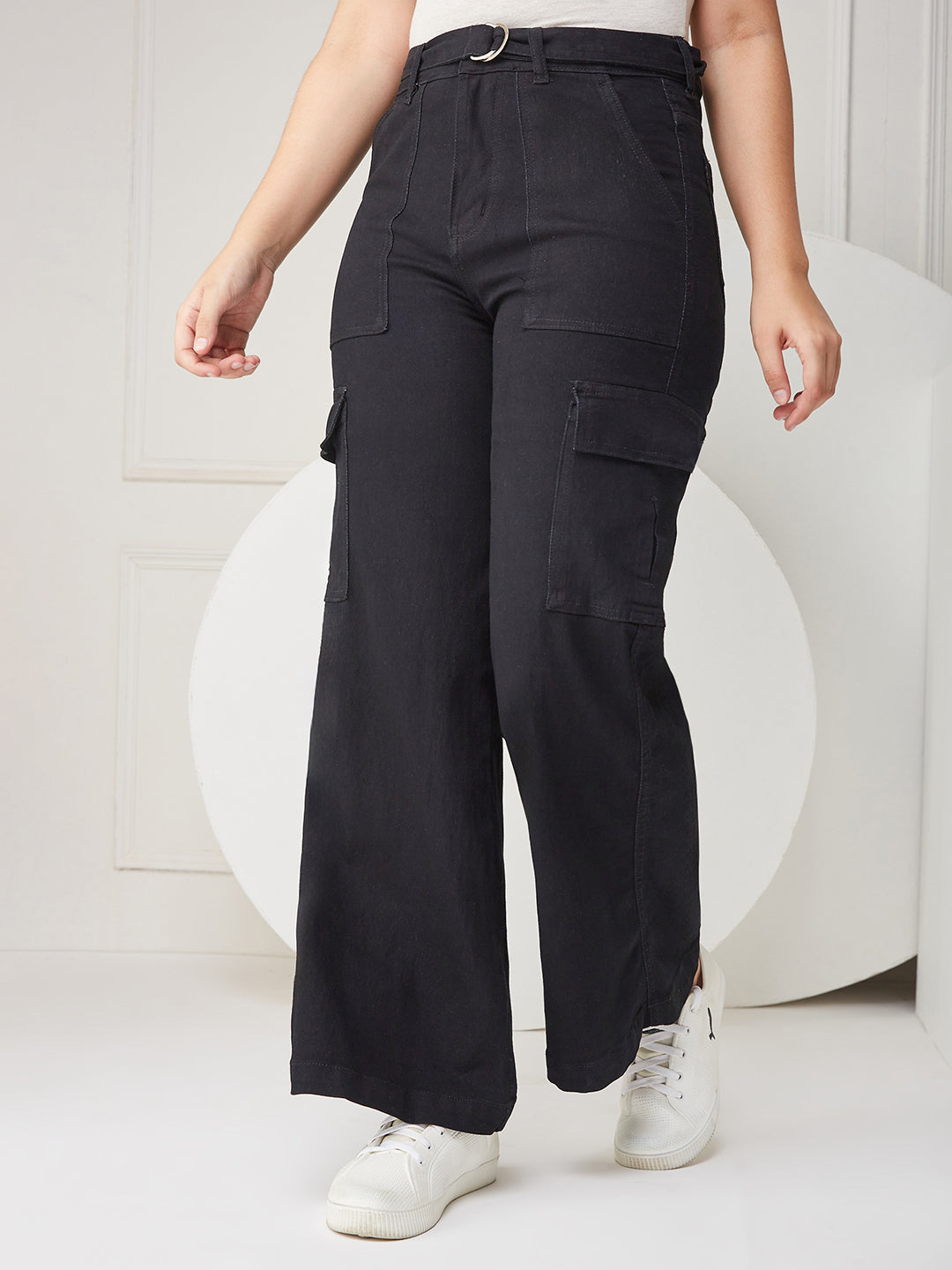 Black Wide-leg High-rise Clean-look Regular Stretchable Denim Jeans