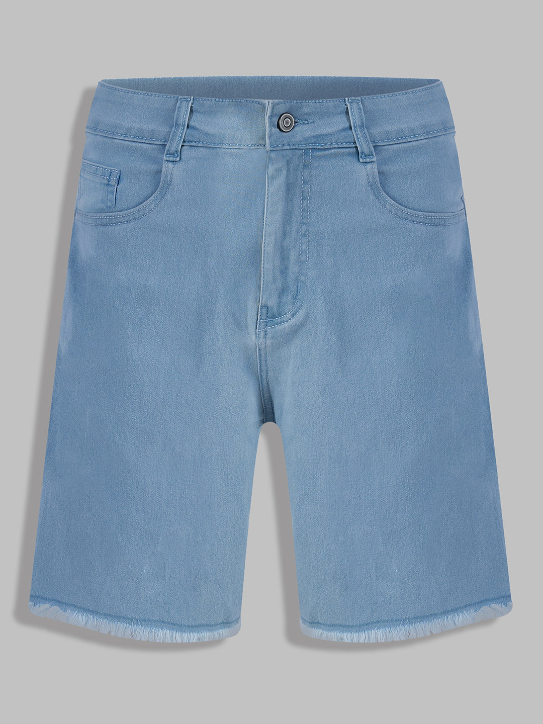 Light-Blue High-Rise Above-Knee Stretchable Denim Shorts for Women