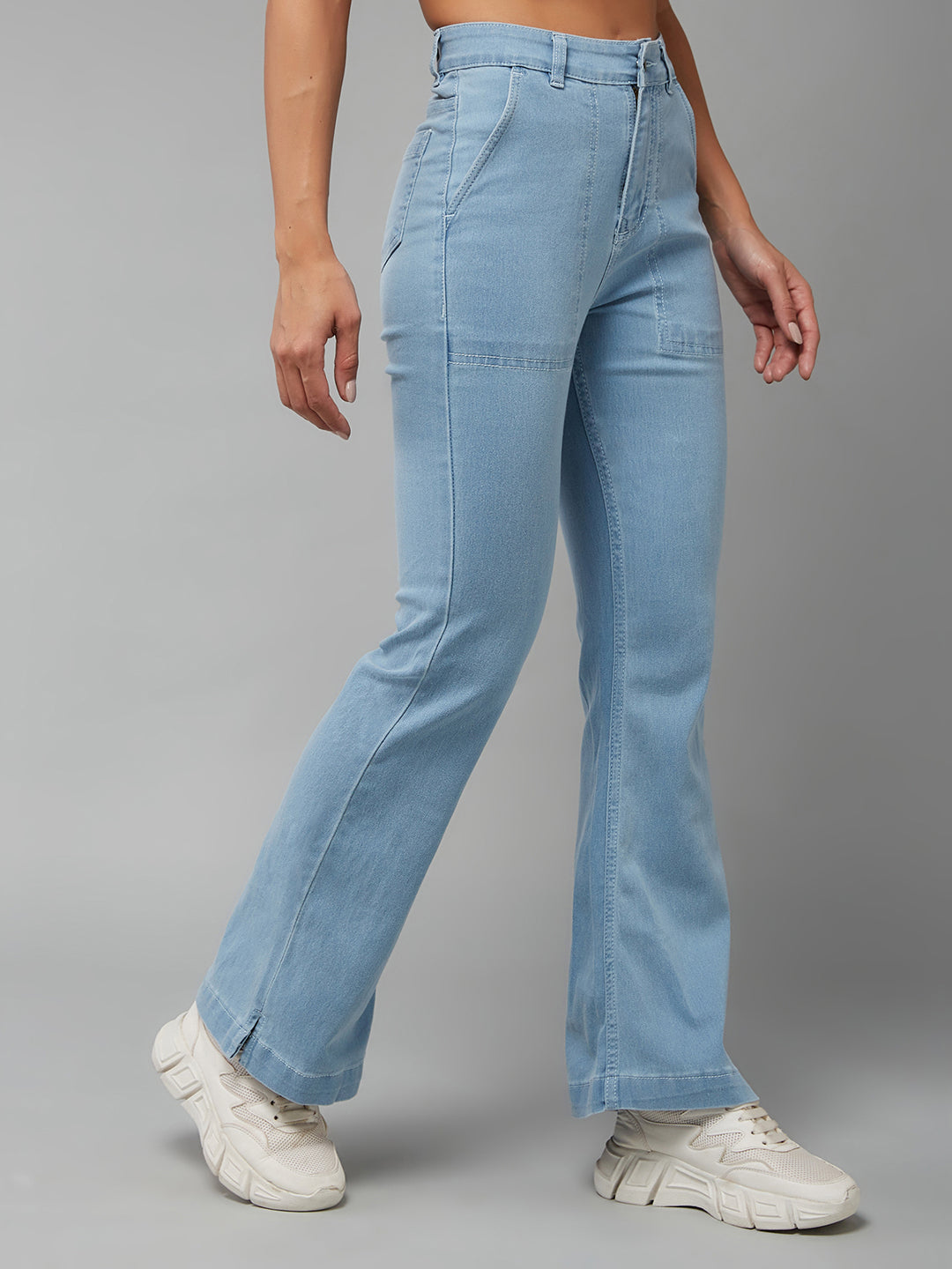 24/7 Comfort Light Blue Bell-Bottom Bootcut High-Rise Stretchable Light Weight Denim Jeans
