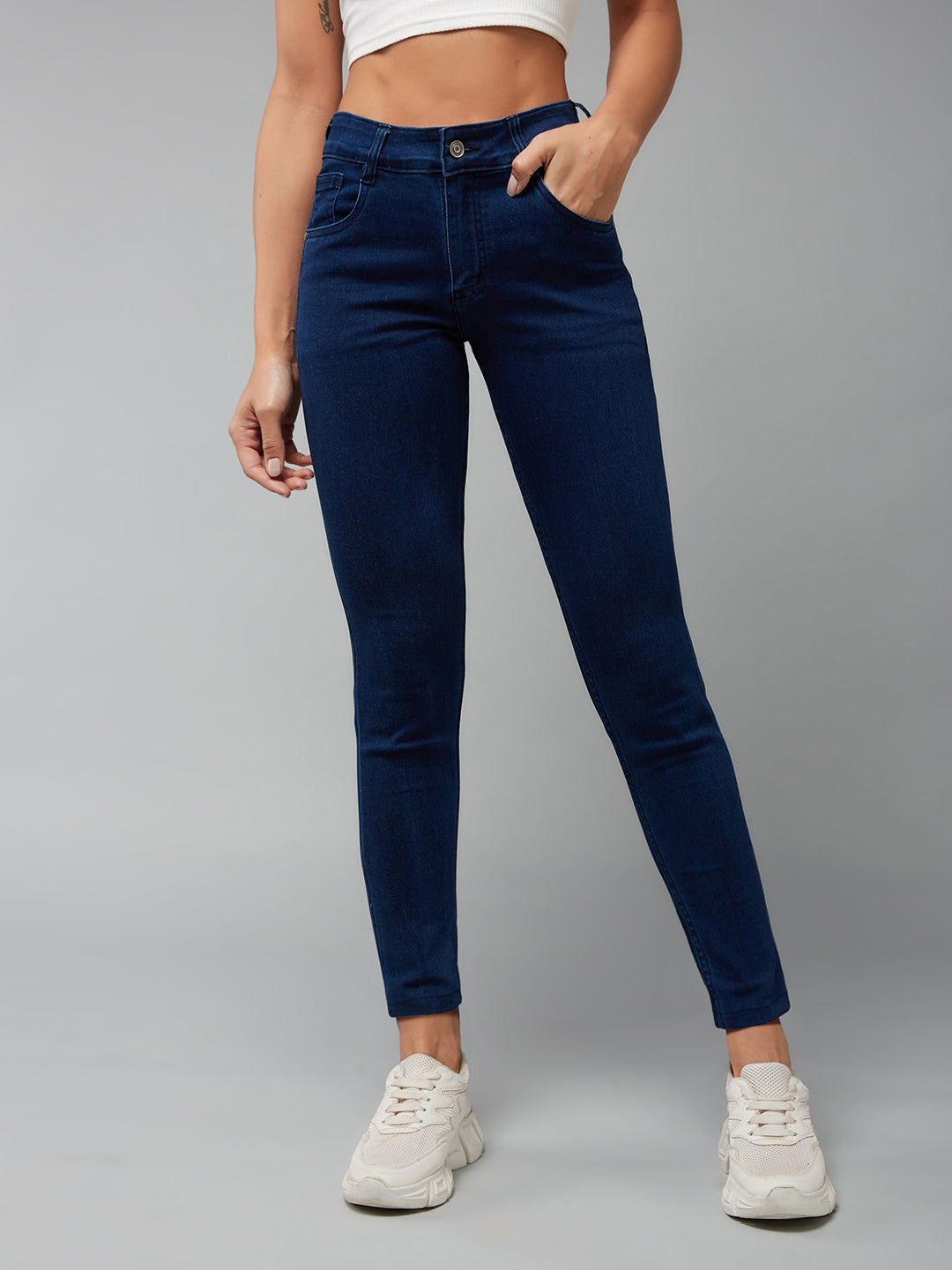 CHASEstretch™ Navy-Blue Skinny-Fit Mid-Rise Cropped-Length Denim Jeans