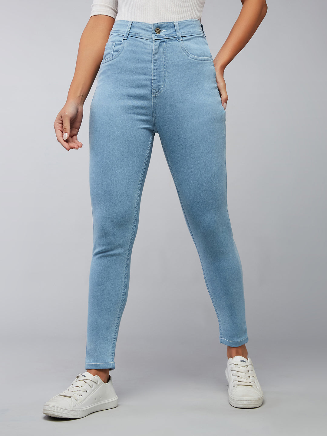 24/7 Comfort Light-Blue Skinny-Fit High-Rise Distressed Cropped Denim Jeans for Women