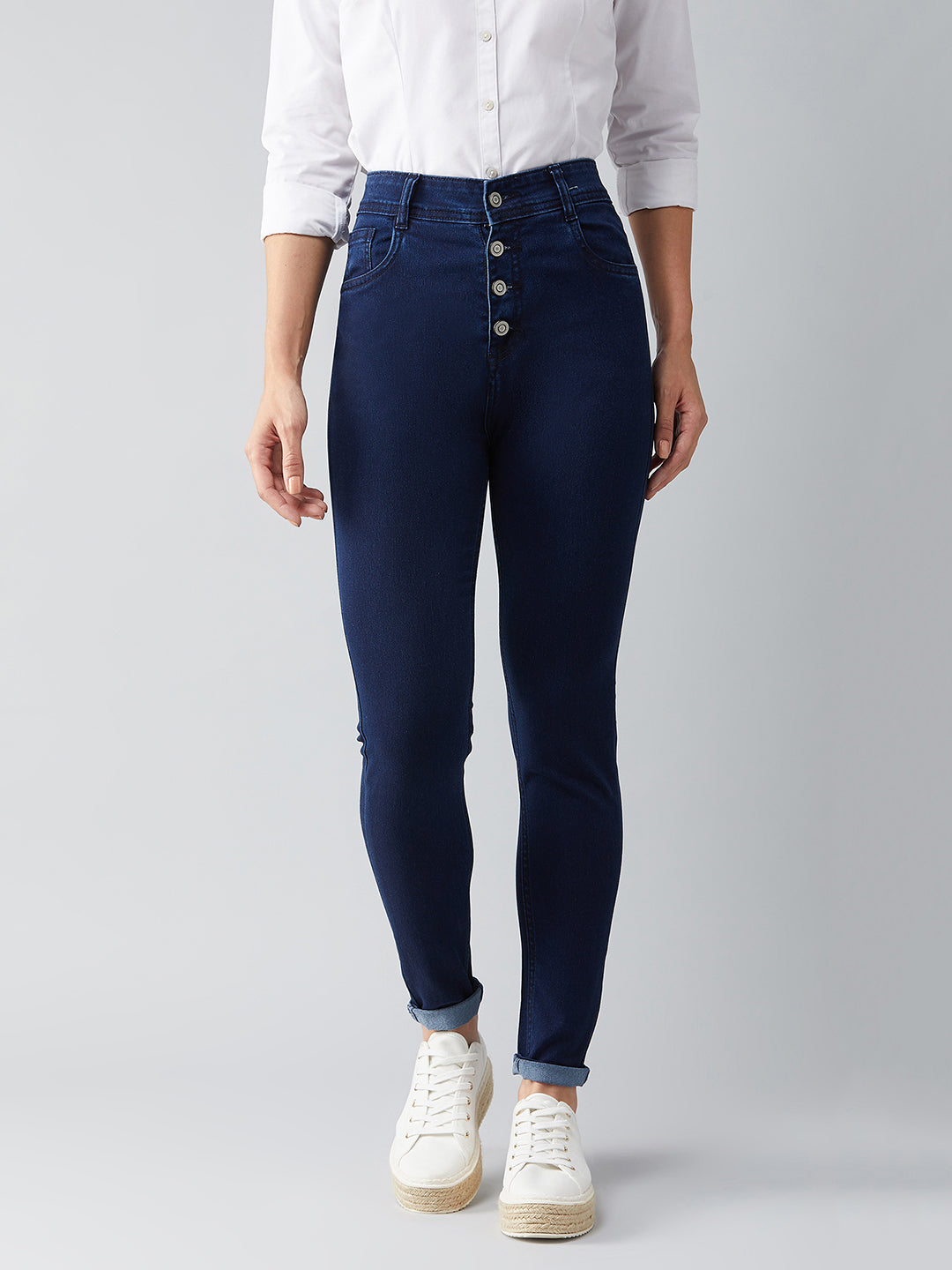 24/7 Comfort Navy-Blue Skinny-Fit High-Rise Stretchable Denim Jeans