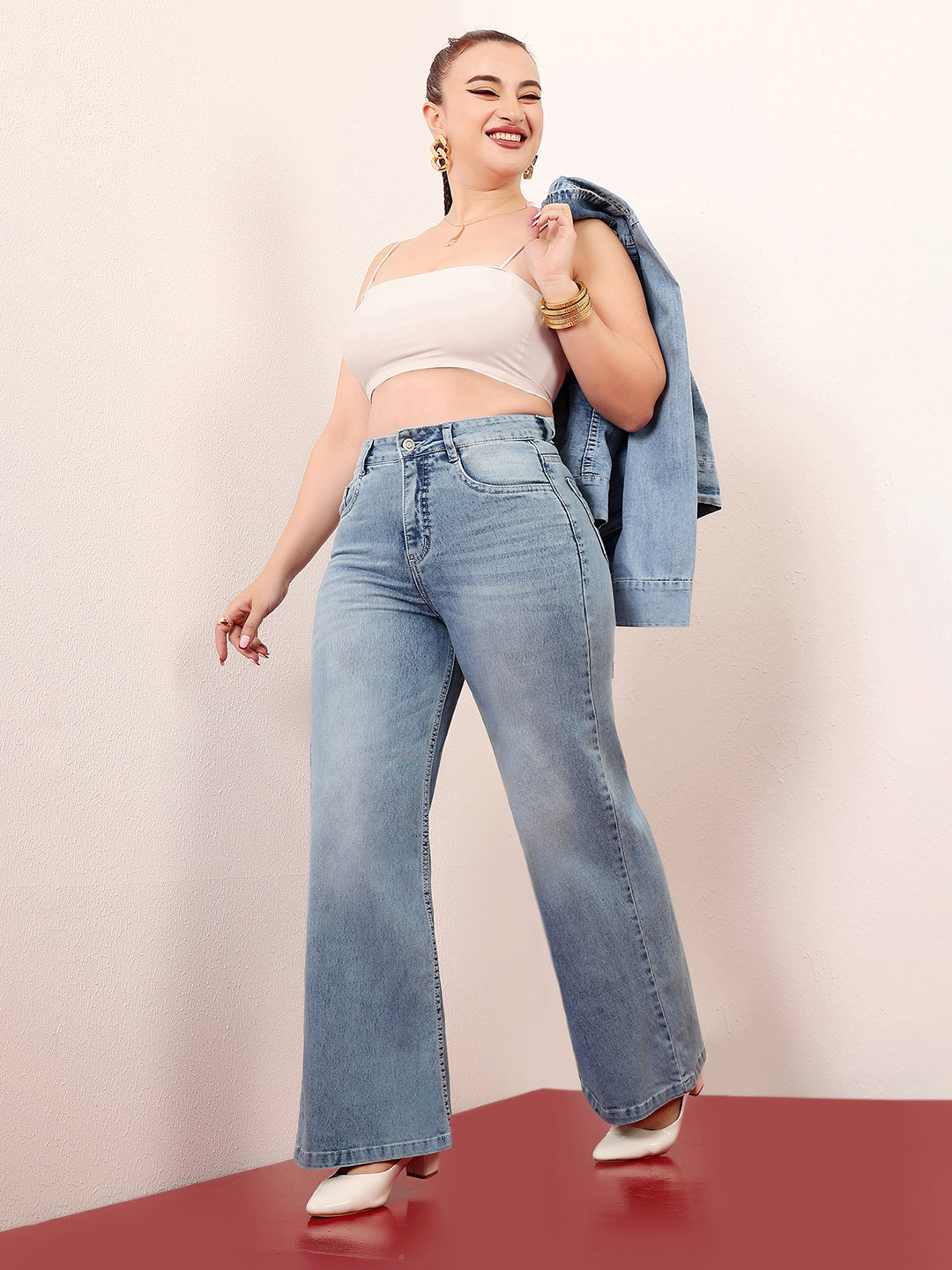 CHASEshape™ Women's Light Blue Wide-Leg High-Rise Clean-Look Stretchable Shaping Denim Jeans