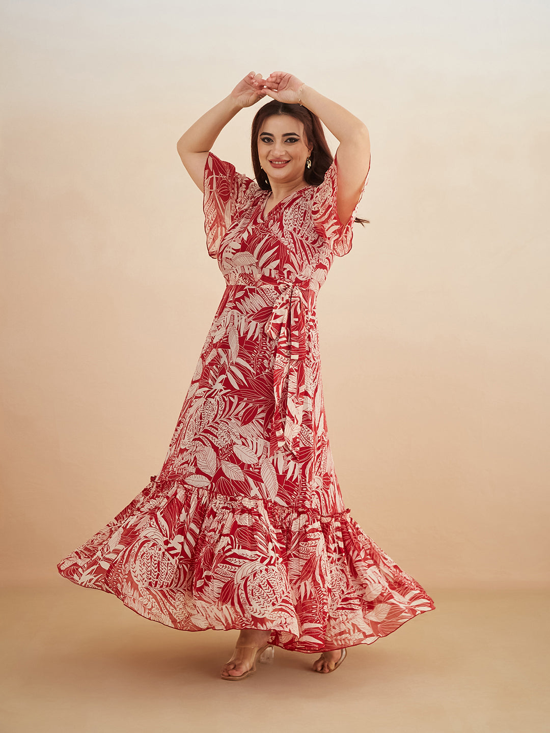 chinese dress ladies Stripe Band Burgundy Floral Maxi Dress Small main image 1
