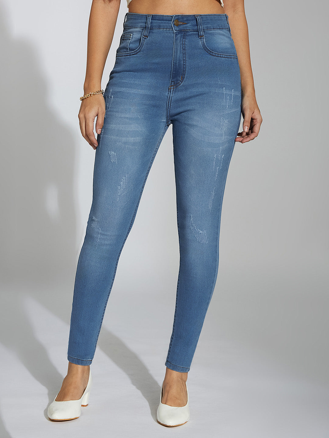 24/7 Comfort Blue Skinny High-Rise Mild Distress Stretchable Denim Jeans