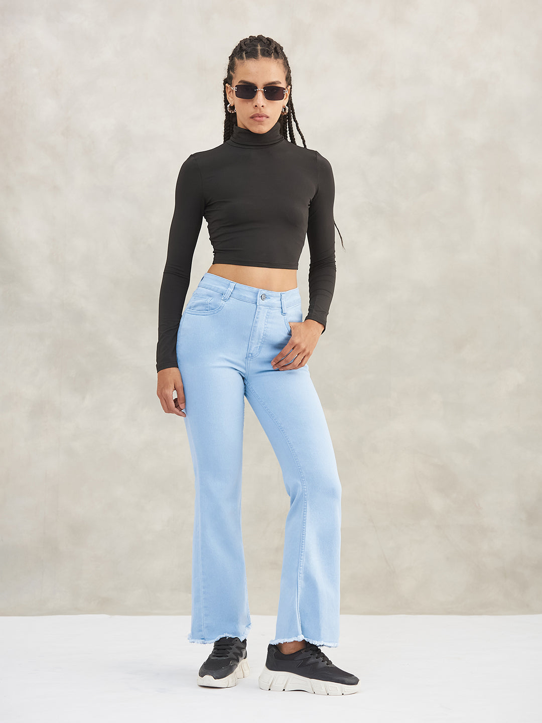 Women's Light Blue Boot Cut High-Rise Cropped Stretchable Denim Jeans