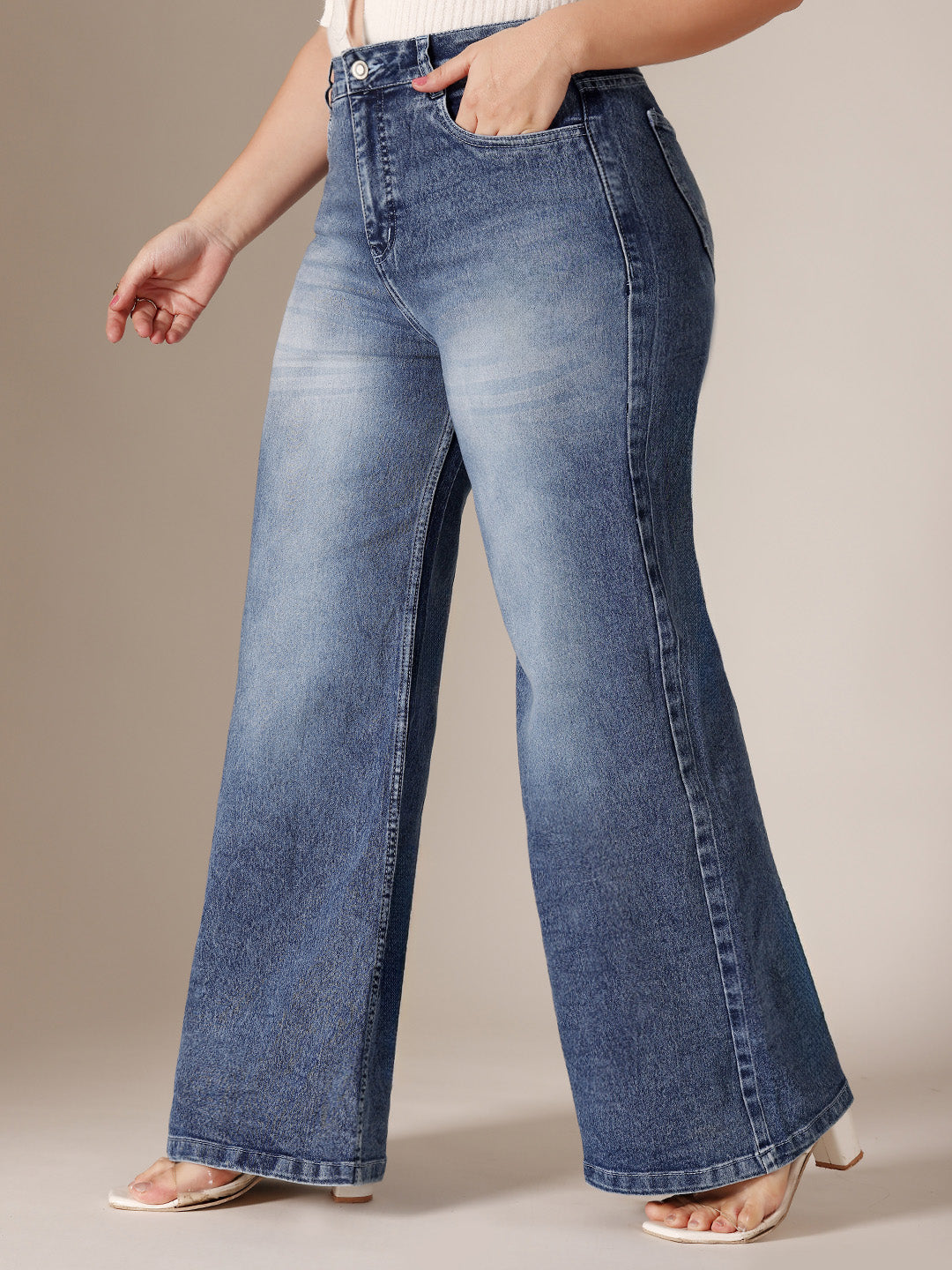 CHASEshape™ Mid Blue High Rise Stretchable Denim Wide Leg Jeans for Women