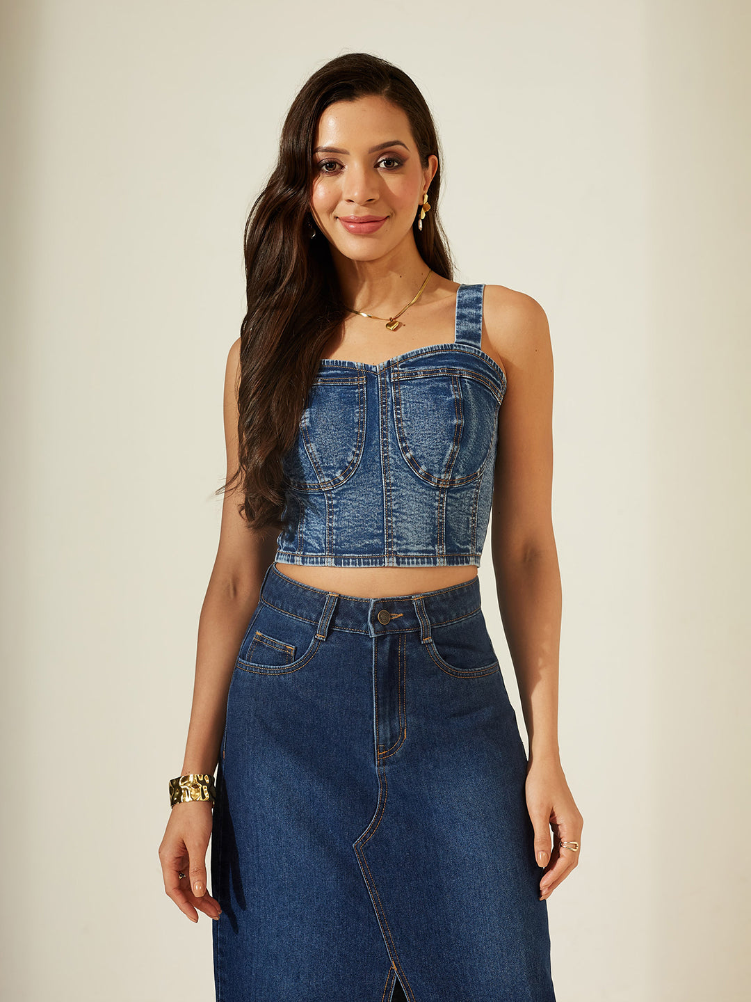 Navy Blue Sweet Heart Sleeveless Solid Bustier Top Crop Navy Blue Top For Women
