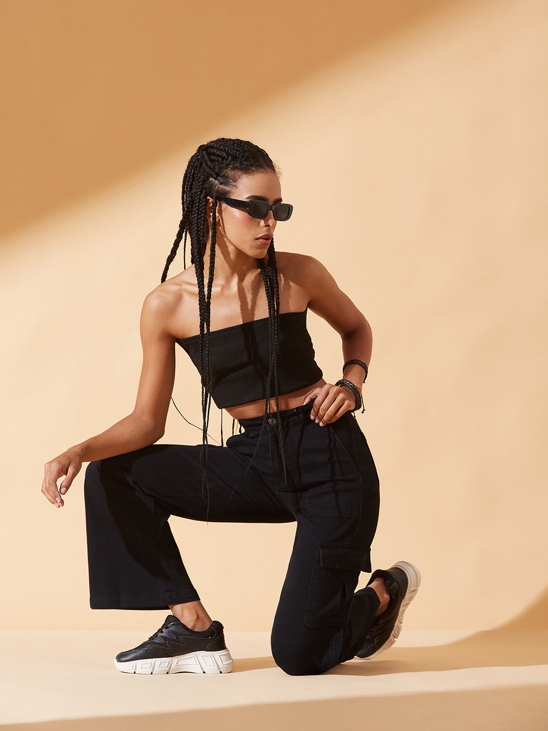 Black Wide-Leg High-Rise Regular Stretchable Denim Jeans for Women