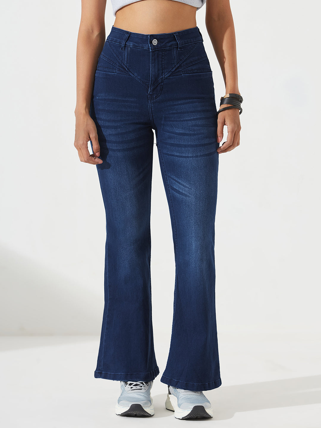 Navy-Blue Bootcut High-Rise Stretchable Denim Shaping Jeans for Women