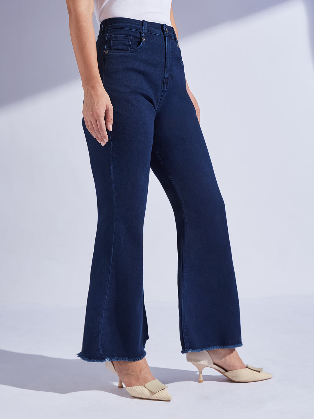 Navy Blue Bootcut High Rise Clean Look Regular-Length Stretchable Denim Jeans for Women