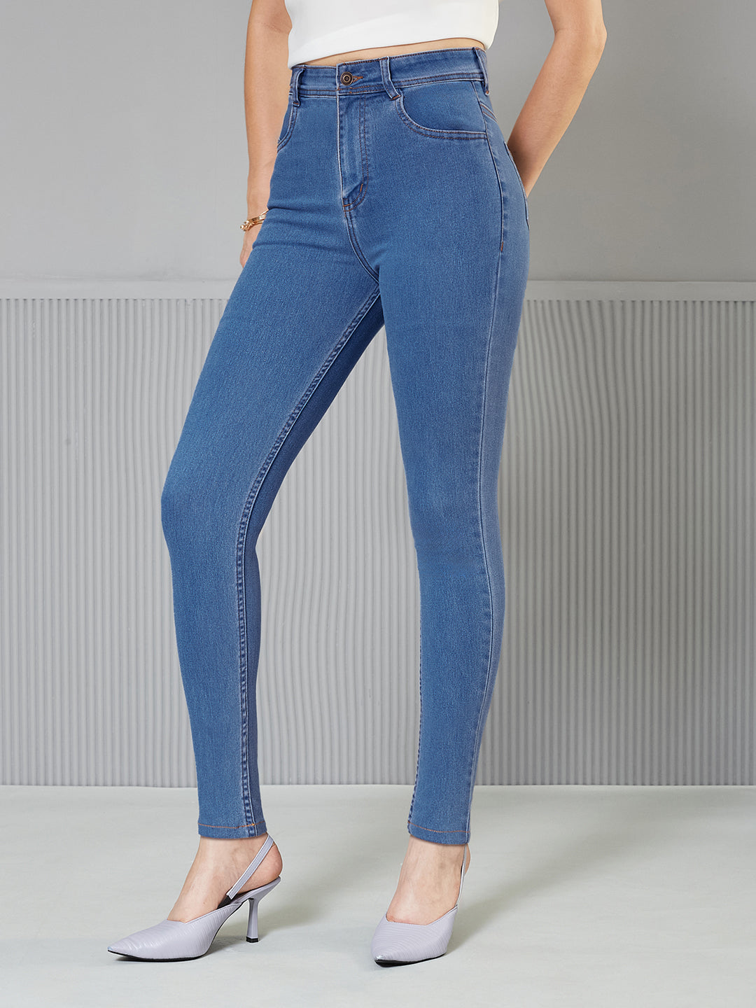 24/7 Comfort Blue Skinny-Fit High-Rise Cropped Denim Jeans for Women