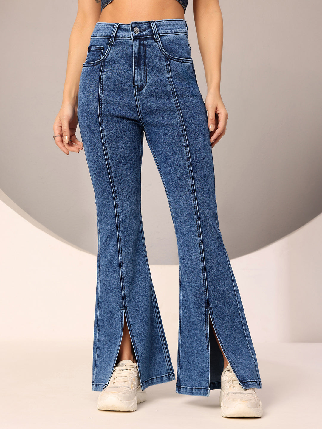 CHASEstretch™ Women's Navy-Blue Bootcut High-Rise Clean-Look Regular-Length Stretchable Denim Bootcut Jeans