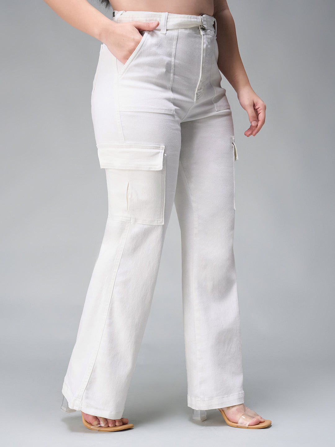 24/7 Comfort White Wide-Leg High-Rise Stretchable Denim Jeans for Women