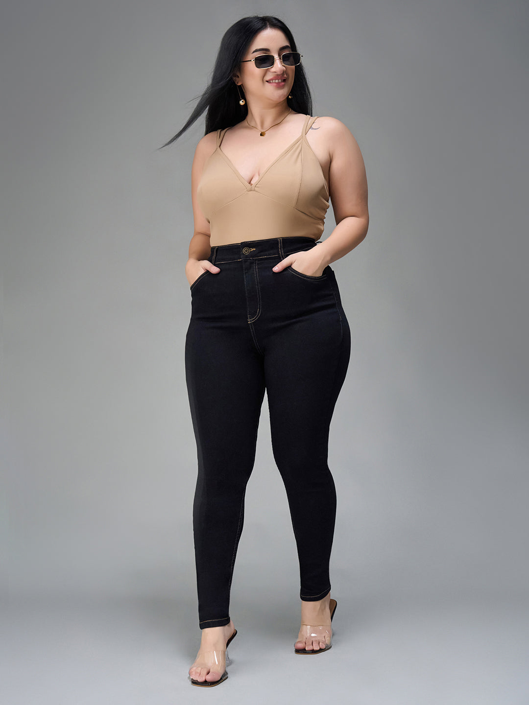 24/7 Comfort Black Skinny-Fit High-Rise Stretchable Denim Jeans for Women