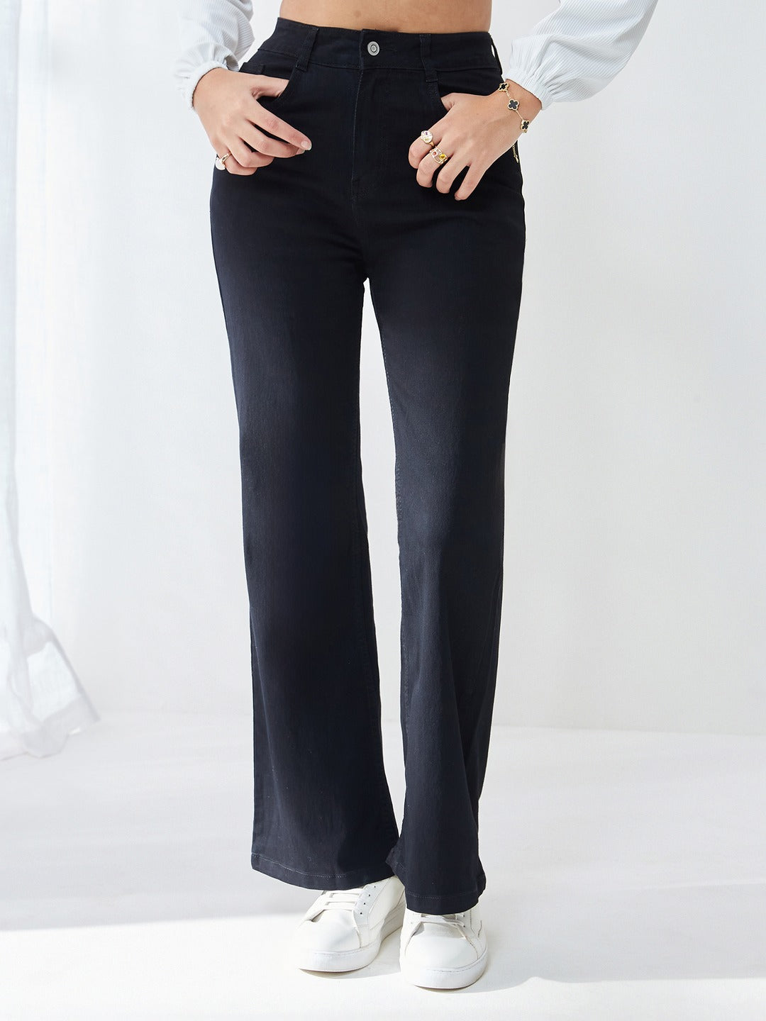 Black Bootcut High rise Regular Stretchable Denim Jeans for Women