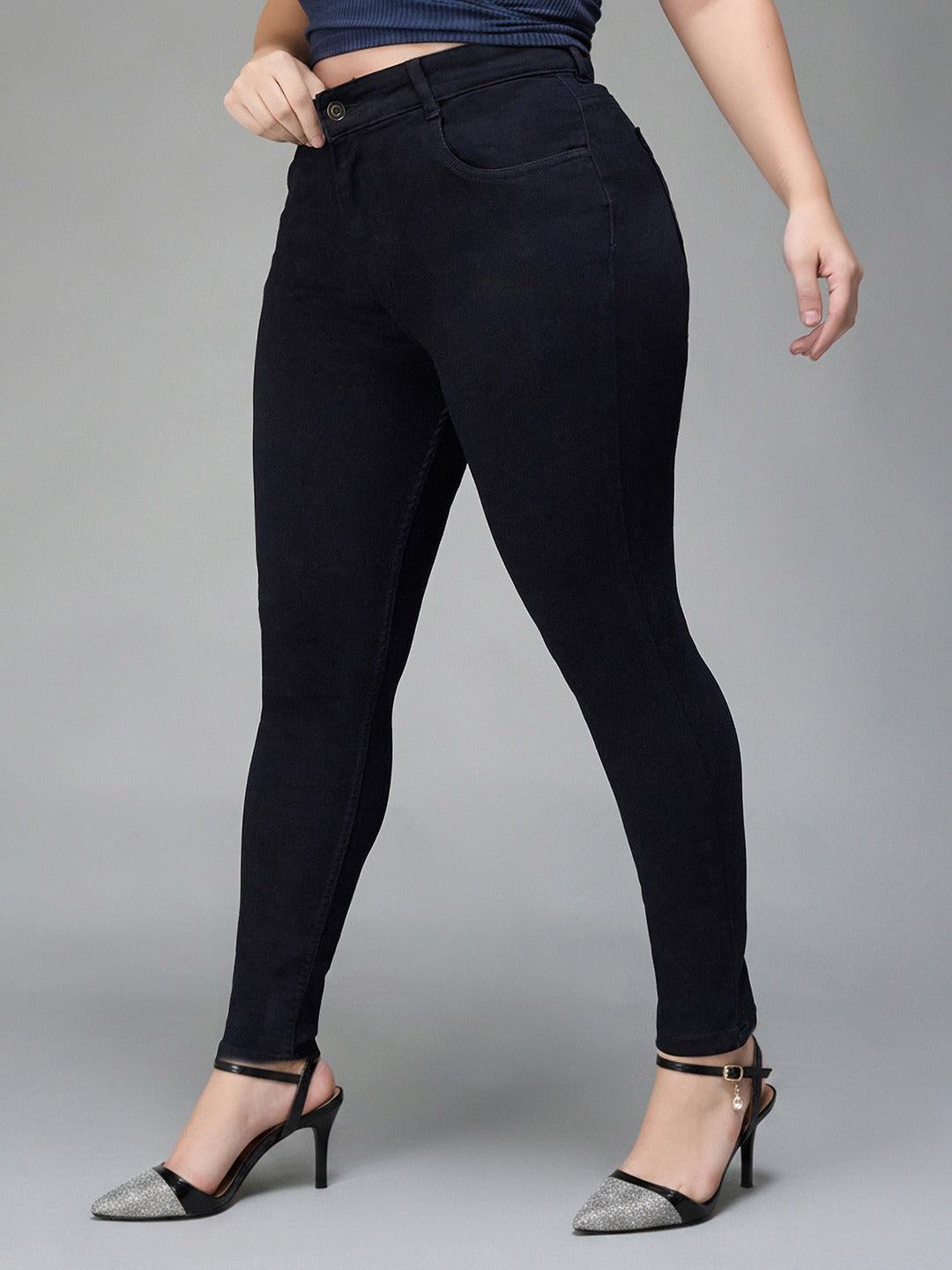 Black Skinny High Rise Regular Stretchable Denim Jeans for Women