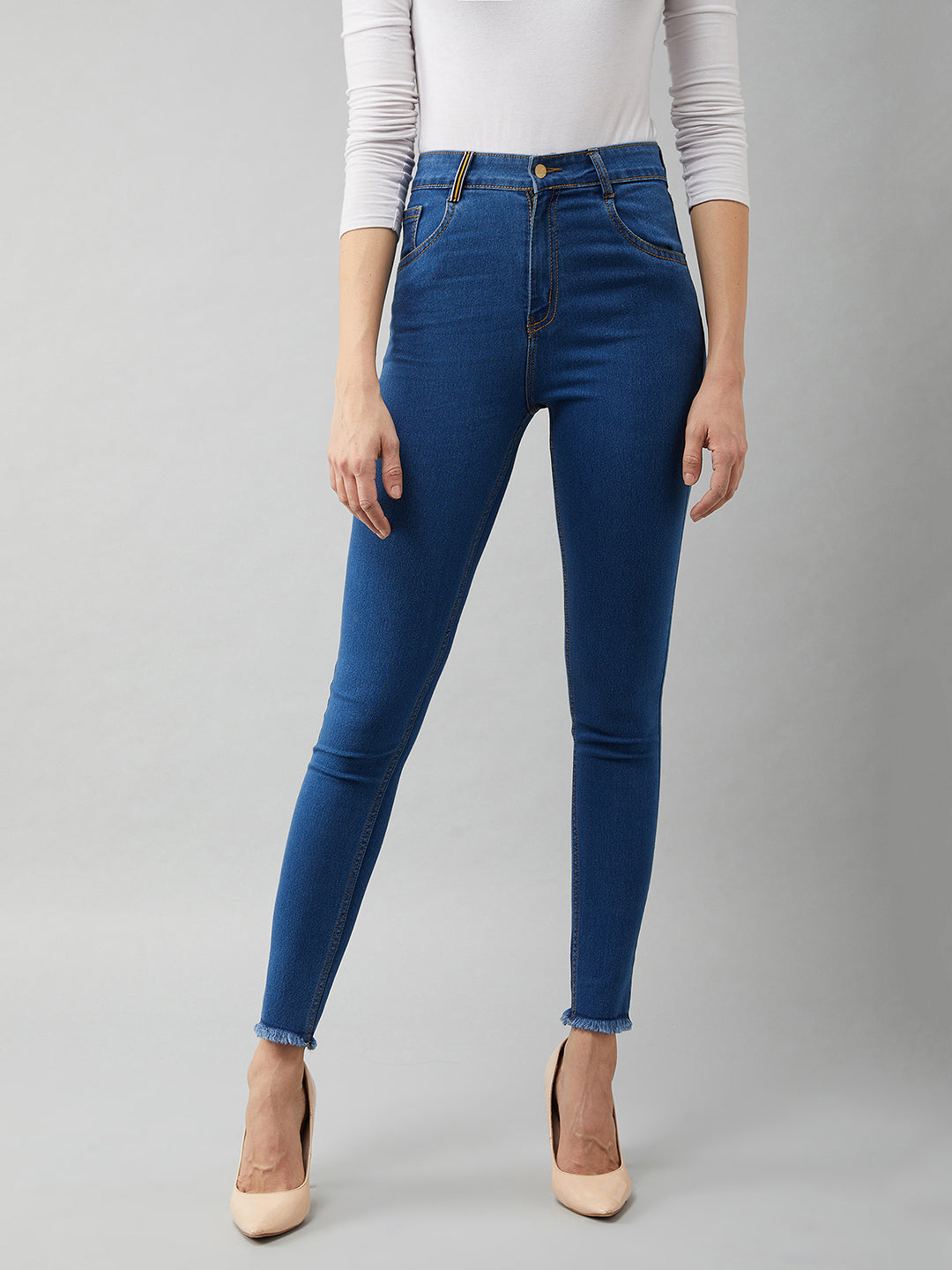 24/7 Comfort Blue Skinny-Fit High-Rise Cropped Stretchable Denim Jeans