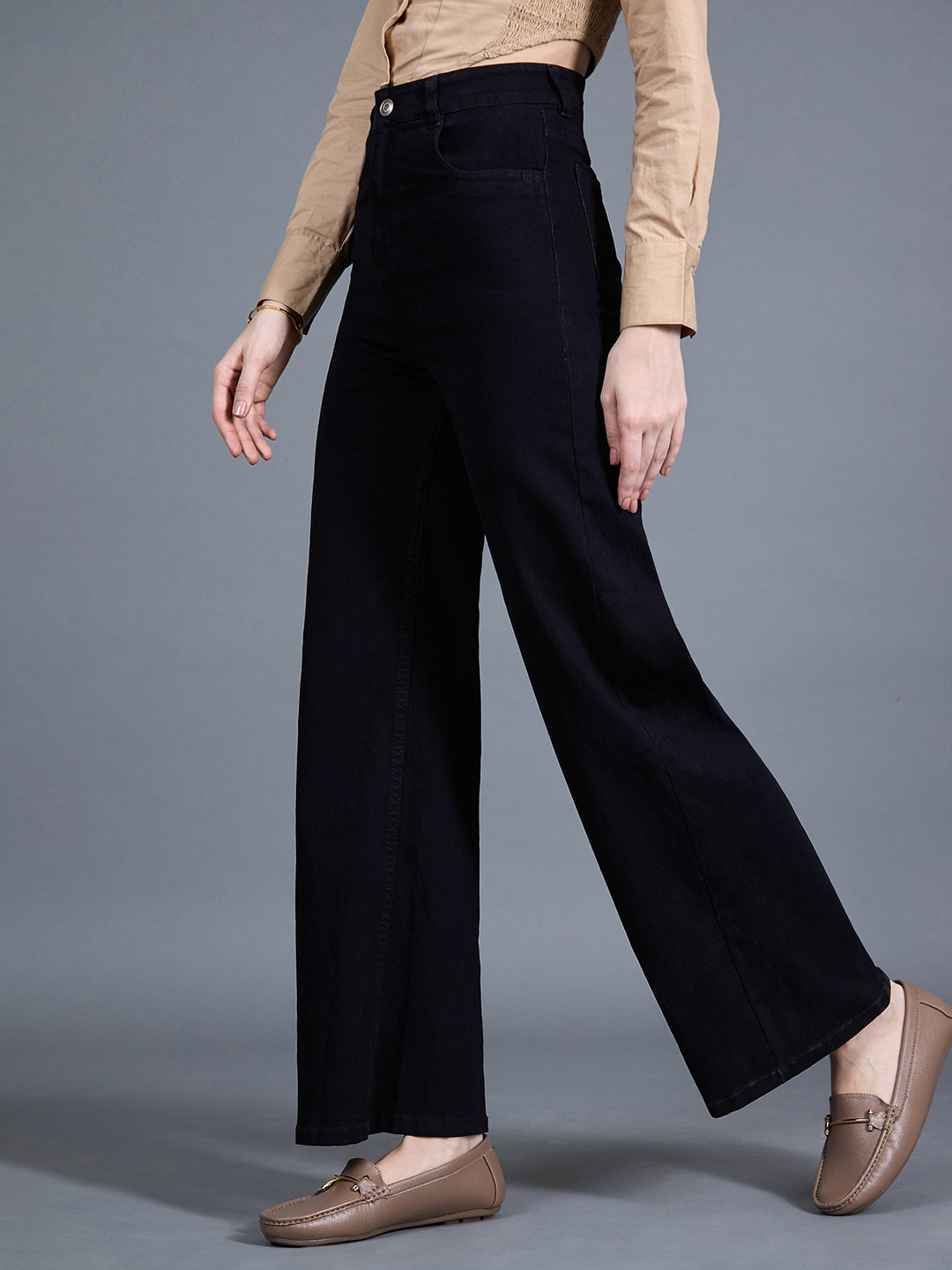24/7 Comfort Black Wide-Leg High-Rise Stretchable Denim Jeans
