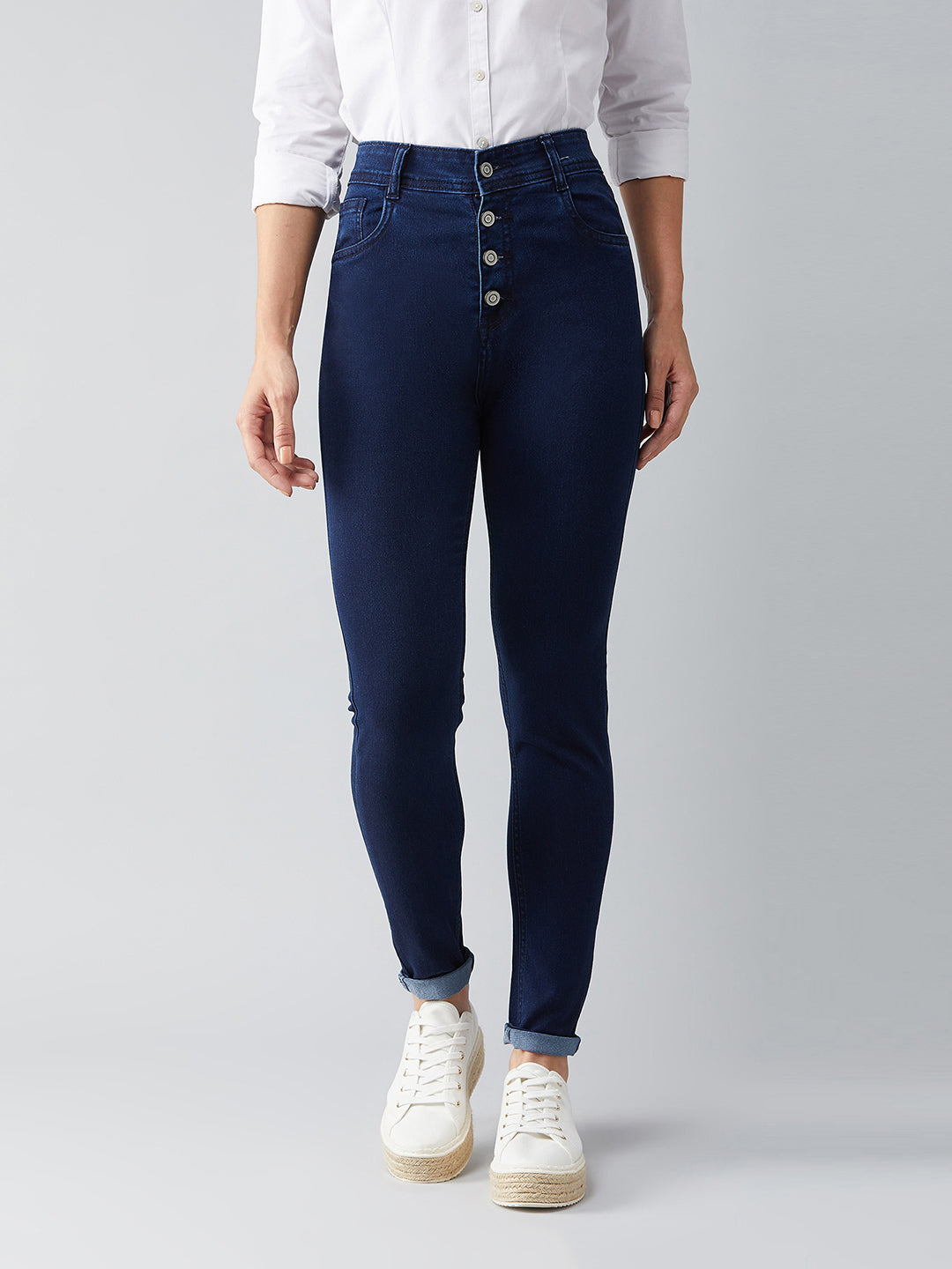 Women's Navy-Blue Skinny-Fit High-Rise Stretchable Denim Jeans