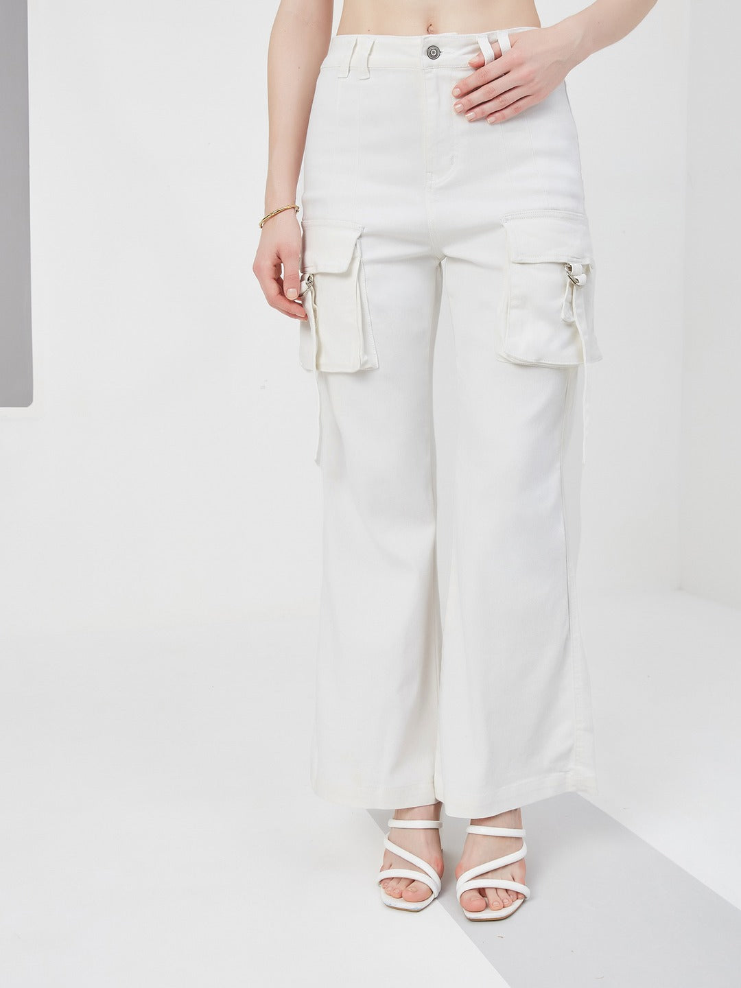 White Bootcut high-rise Regular Stretchable Denim Jeans for Women