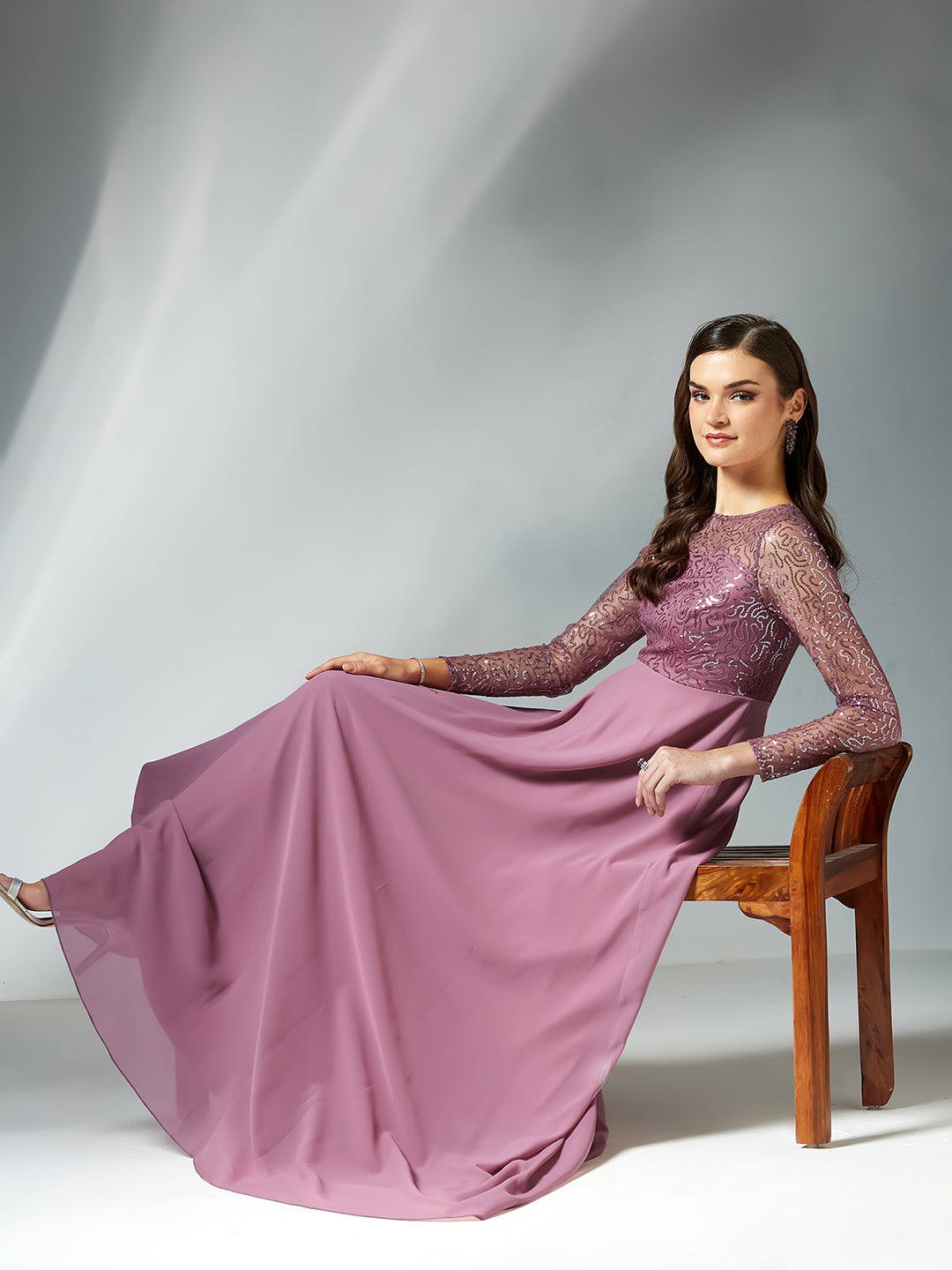Dusty Lavender Solid Embellished Maxi Dress for Women