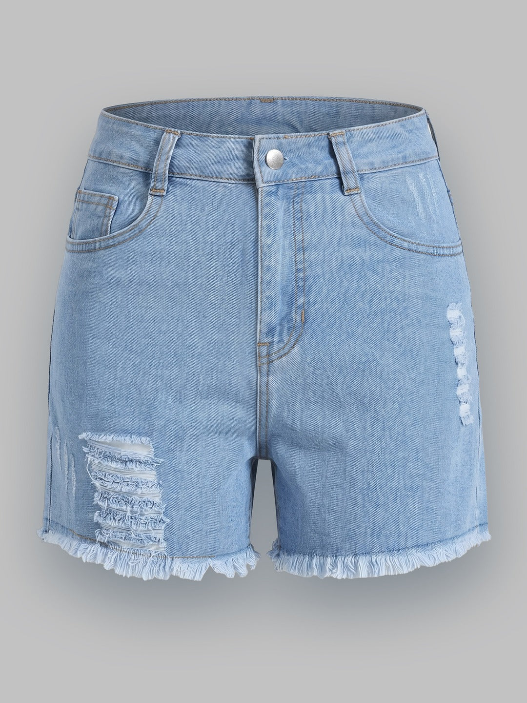 Blue Relaxed Mid Rise High Distress Non Stretchable Denim Shorts for Women