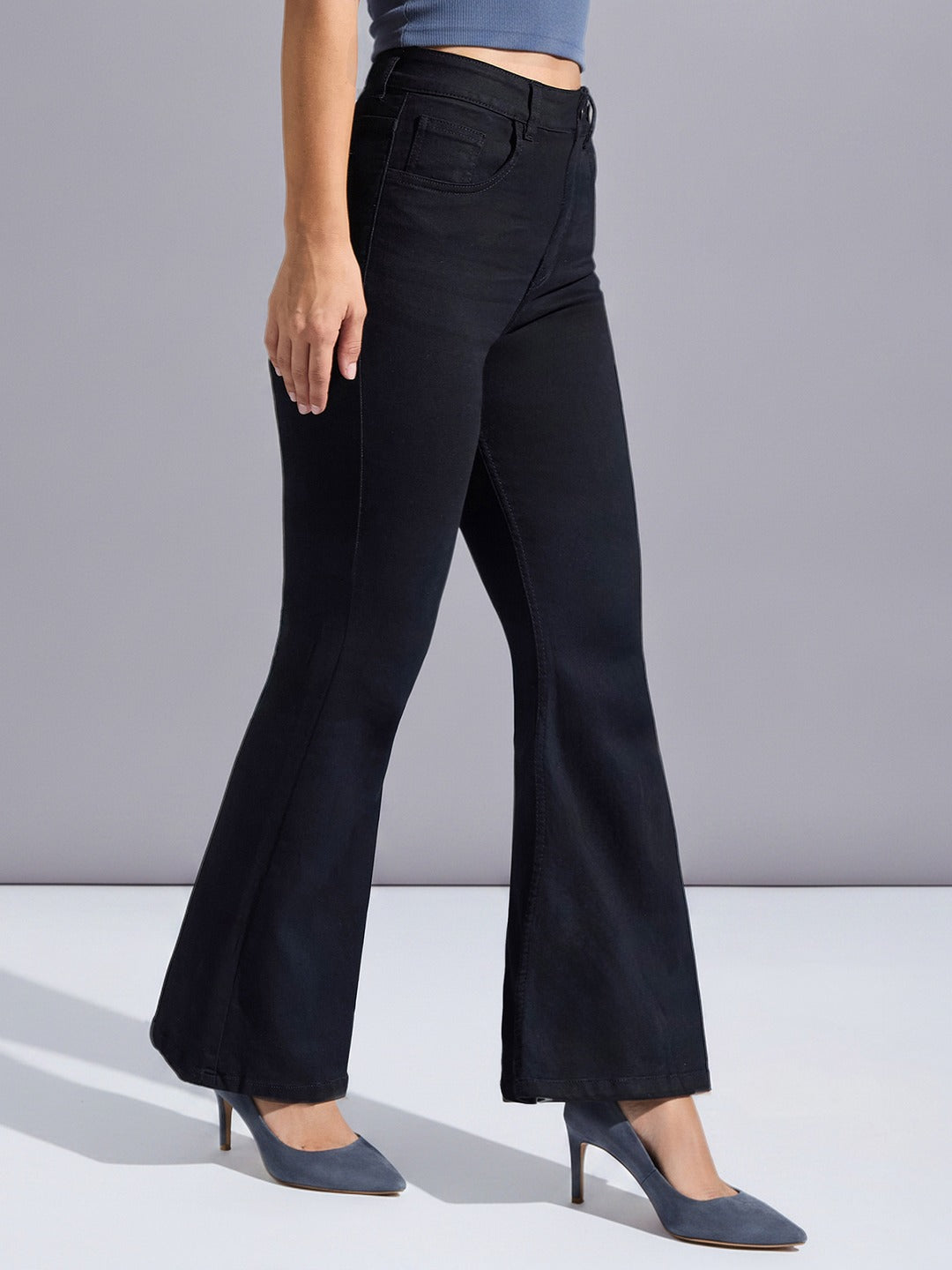 Black Bootcut High Rise Stretchable Denim Jeans for Women