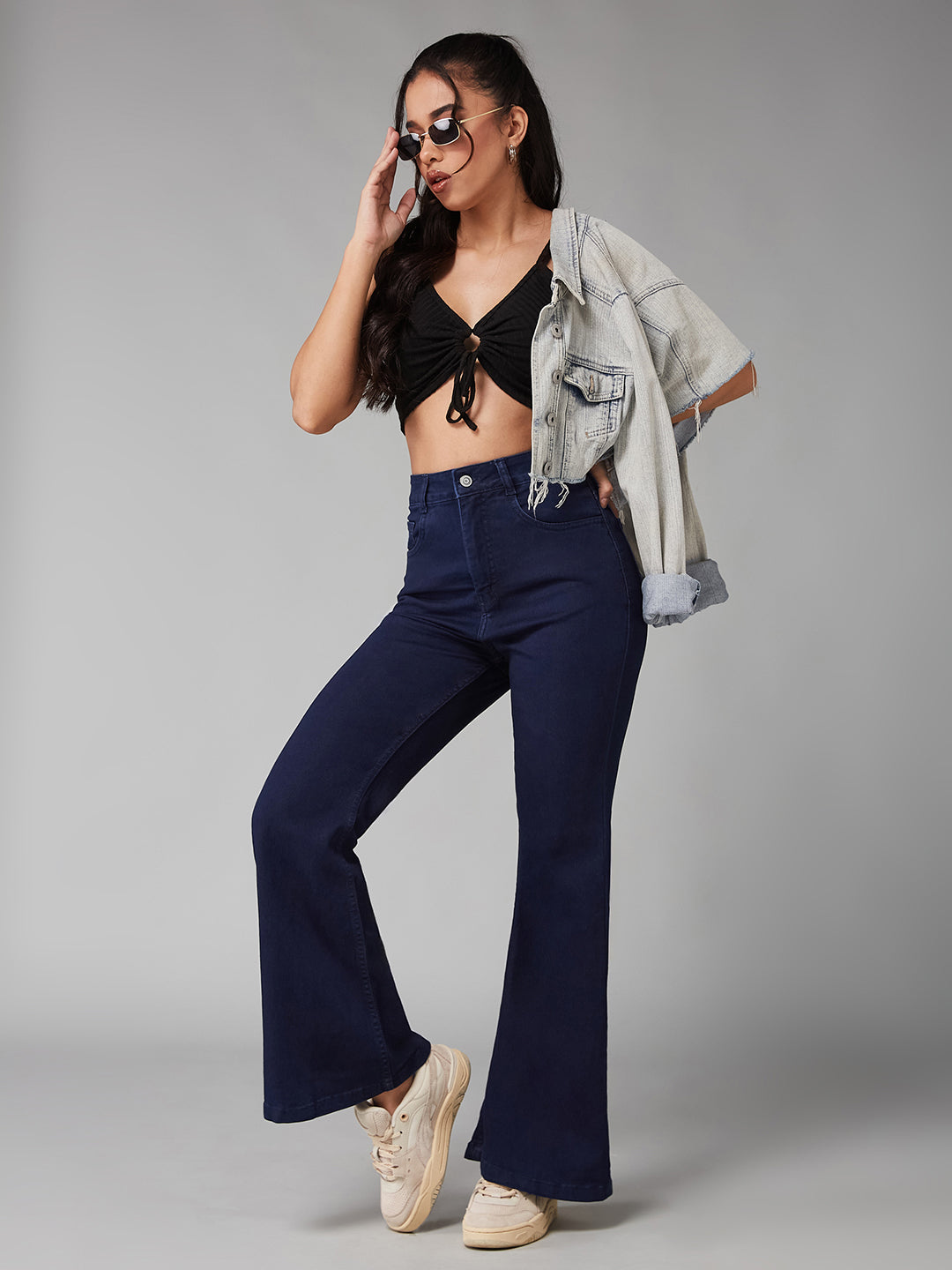 24/7 Comfort Navy-Blue Bootcut High-Rise Stretchable Denim Jeans