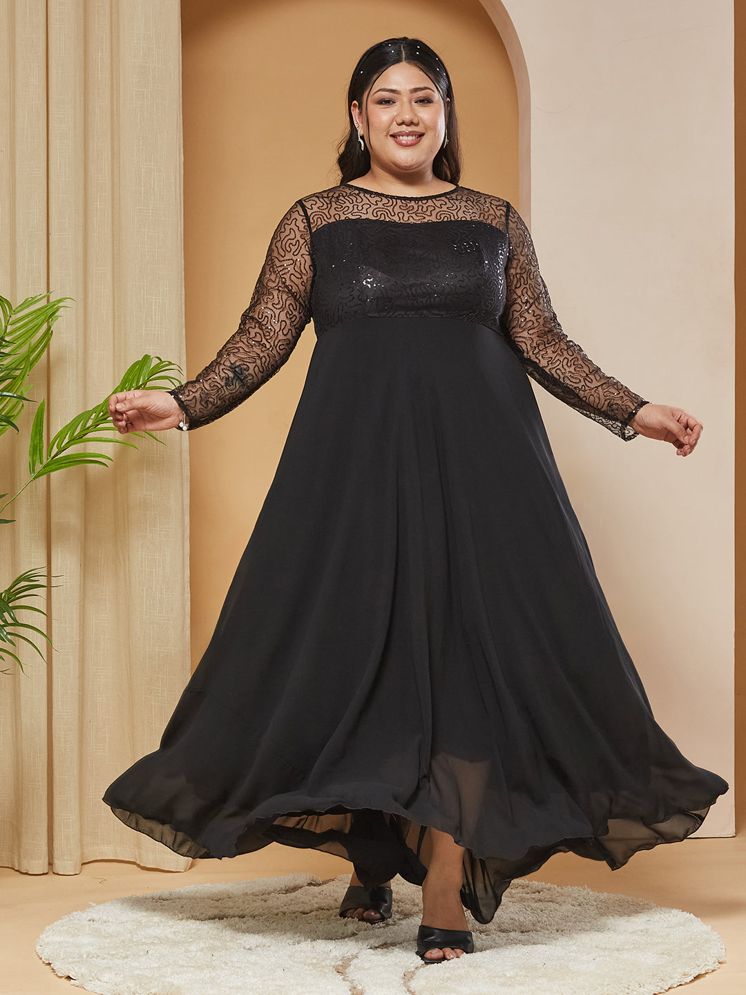 long black dress with flowy sleeves Liliana Black Maxi Dress with Ruffle Sleeves